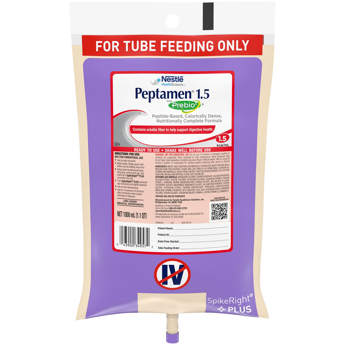 Peptamen 1.5 with Prebio1 Peptide-Based Nutritionally Complete Formula, 1 Lite (Case of 6)