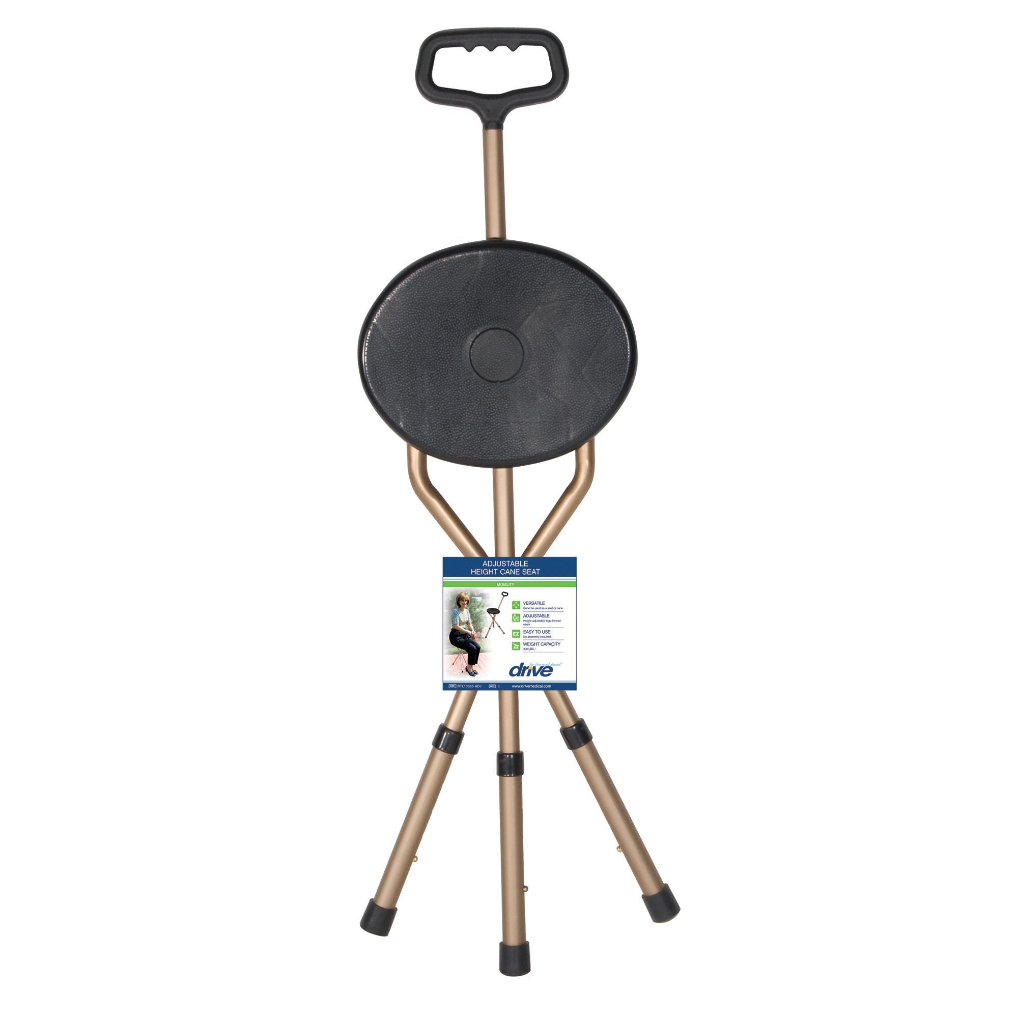 drive Aluminum Seat Cane, 34 – 38 Inch Height