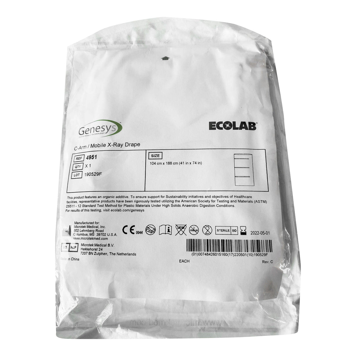 Genesys/Ecolab / Mobile X-Ray Drape for C-Arm Imaging Equipment, 41 x 74 Inch (Case of 20)