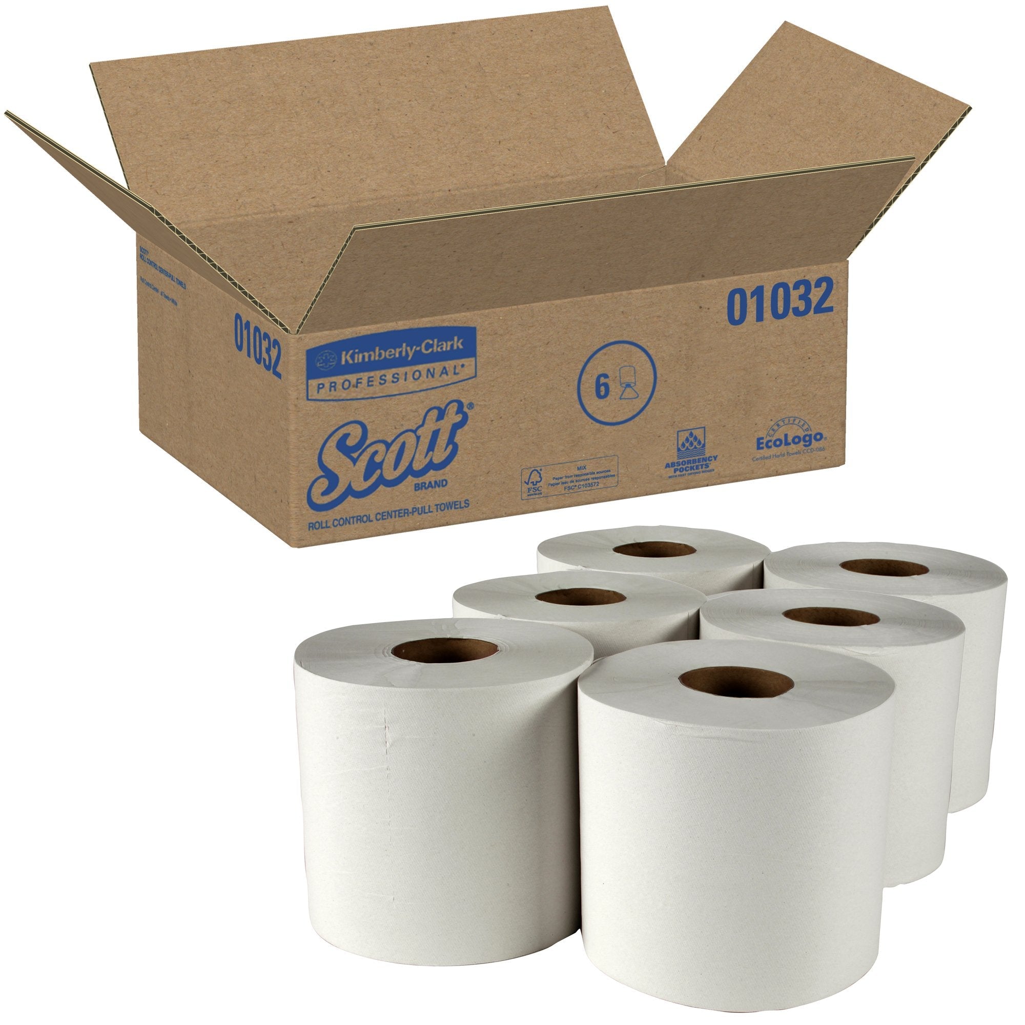 Kimberly Clark Scott Essential White Paper Towel, 8 x 12 Inch Center Pull Roll (6/CS)