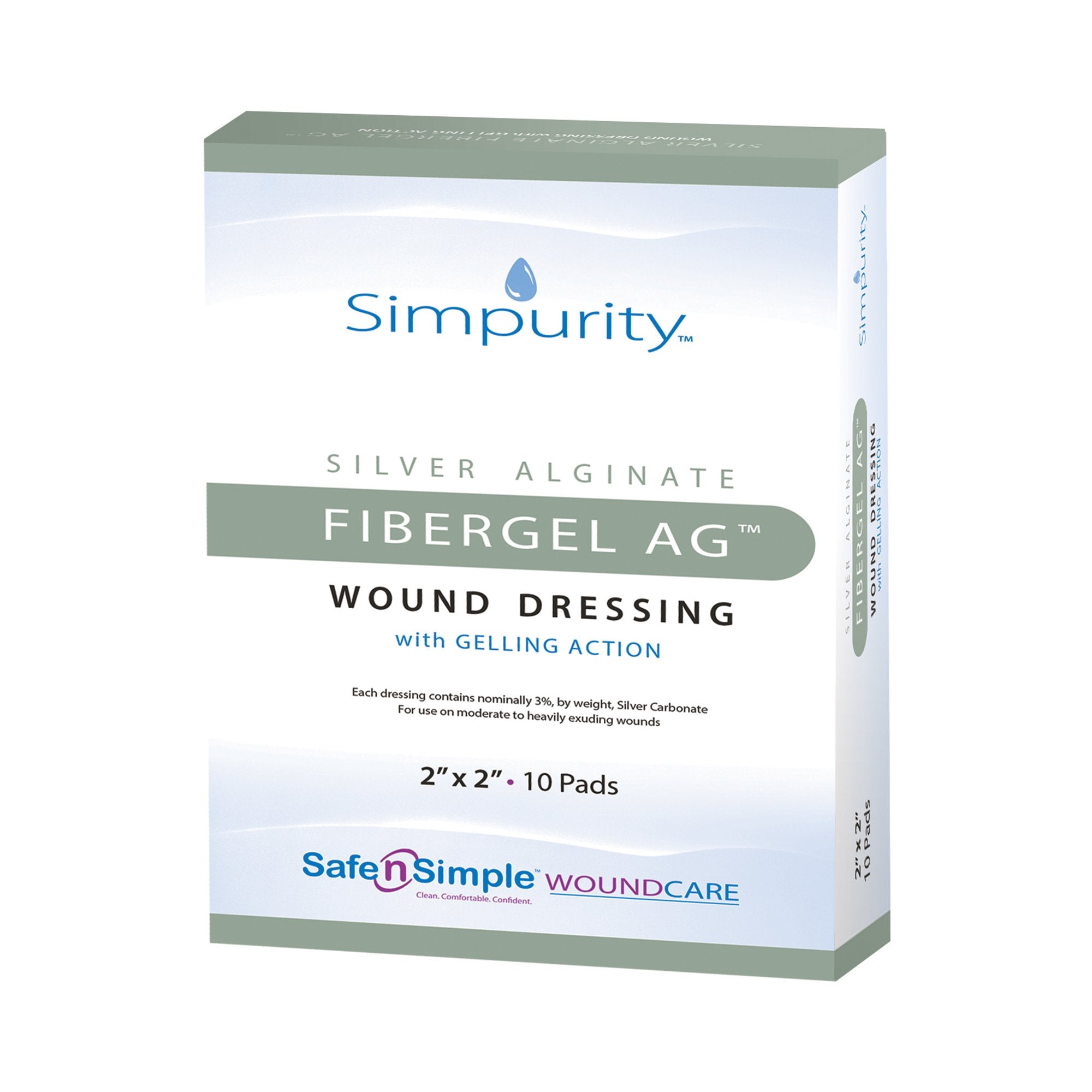 Silver Alginate Dressing Simpurity Fibergel AG 2 X 2 Inch Square Sterile