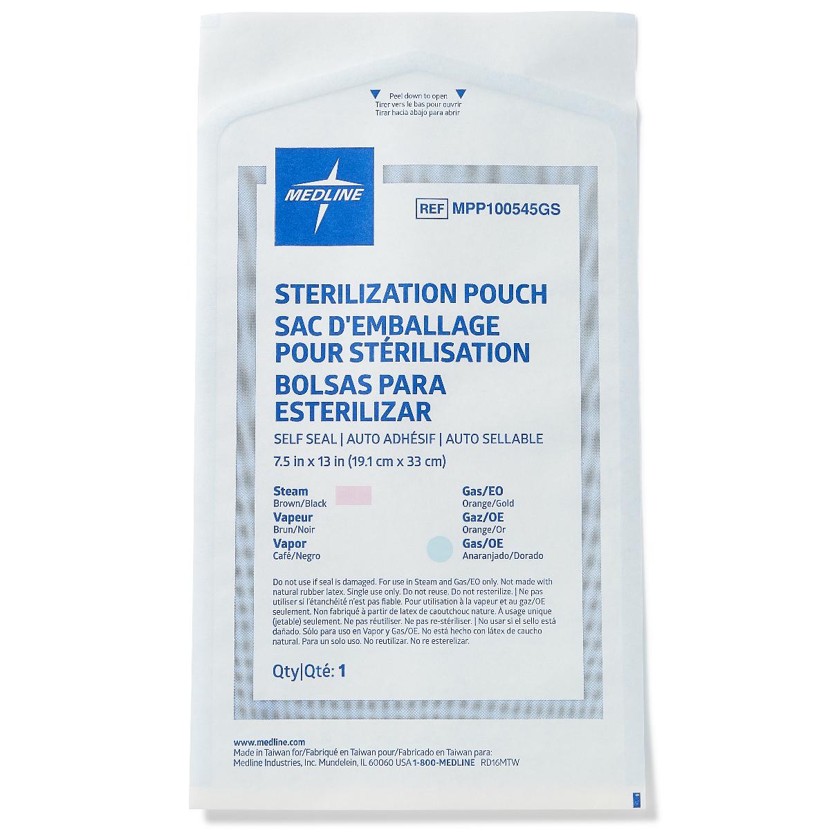 Sterilization Pouch Medline Ethylene Oxide (EO) Gas / Steam 7-1/2 X 13 Inch White / Blue Self Seal Paper / Film (1000/CS)