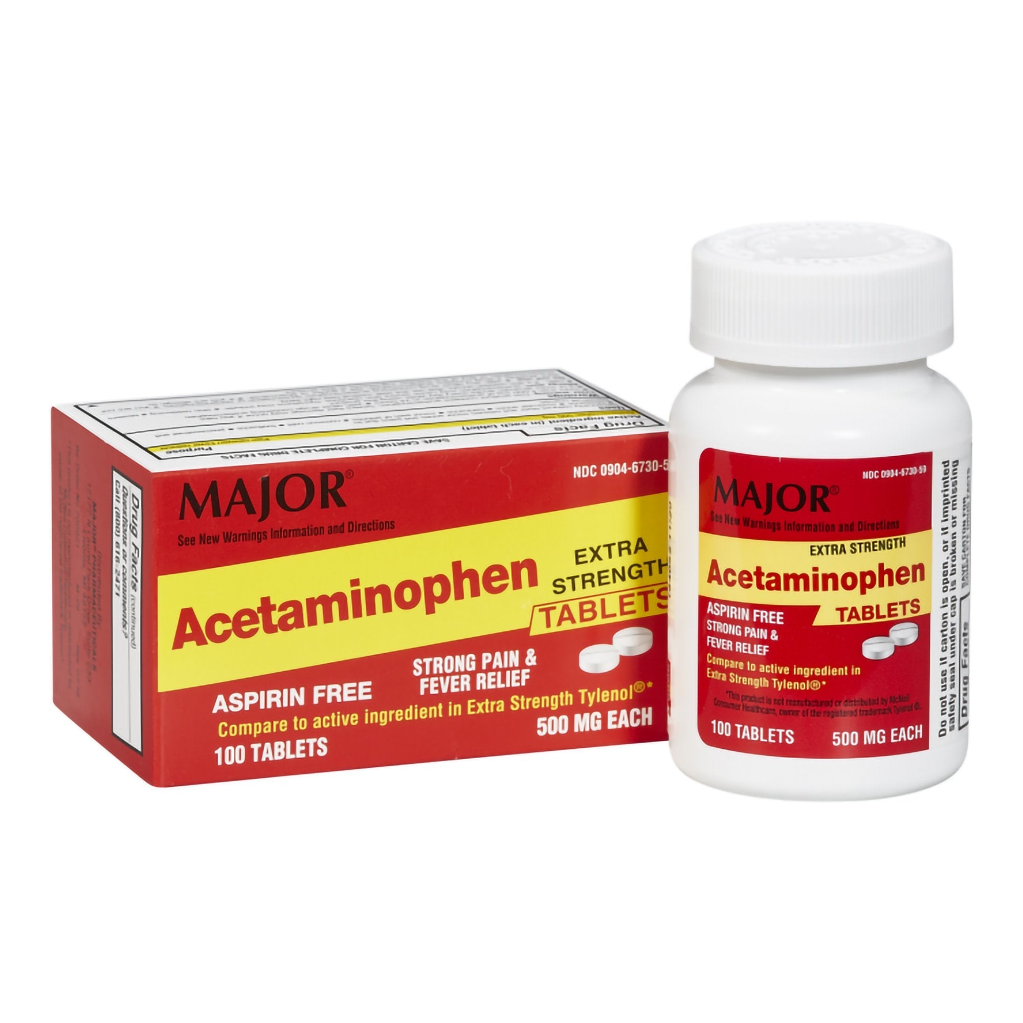 Pain Relief Major 500 mg Strength Acetaminophen Tablet 100 per Bottle