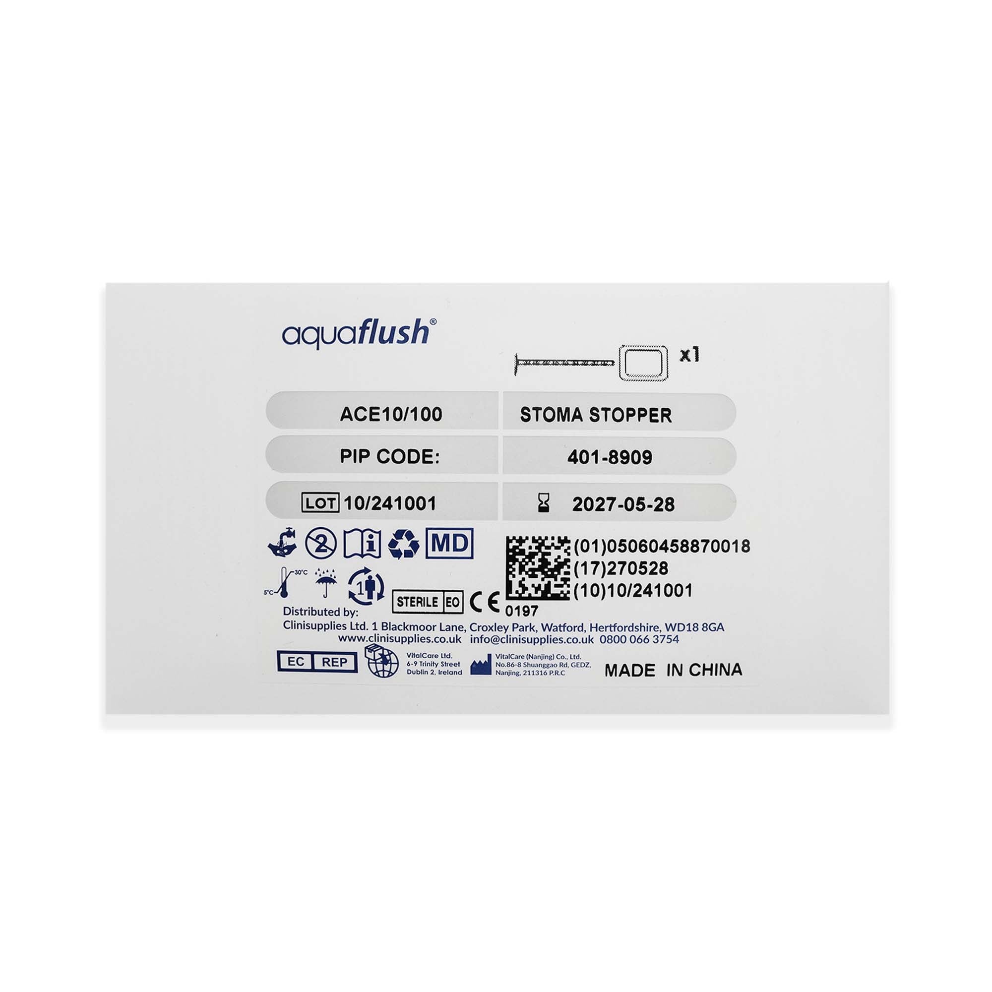 Stoma Stopper aquaflush 10 Fr., Trim To Fit, Silicone (Each)