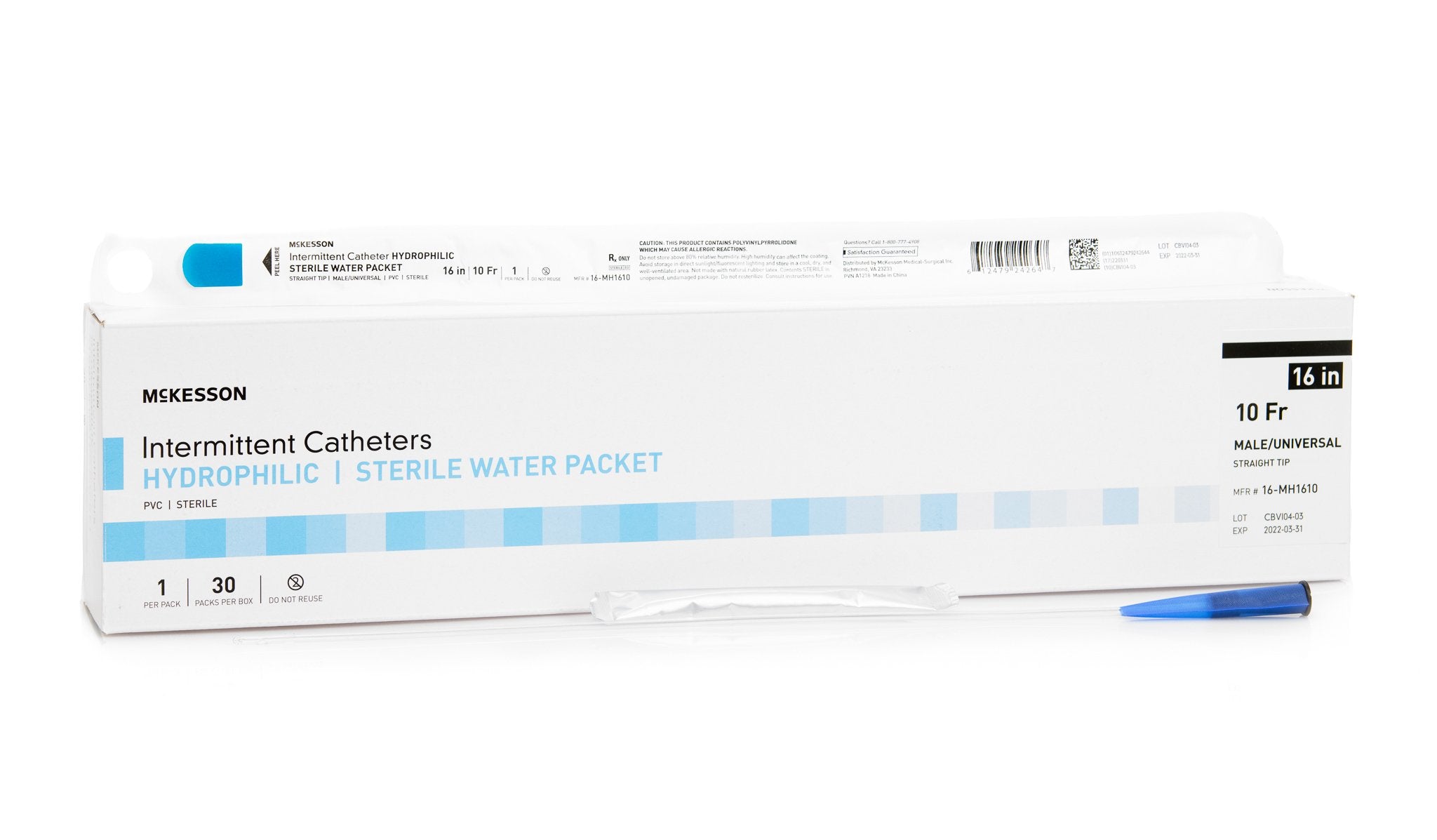 Urethral Catheter McKesson Straight Tip Hydrophilic Coated PVC 10 Fr. 16 Inch Length