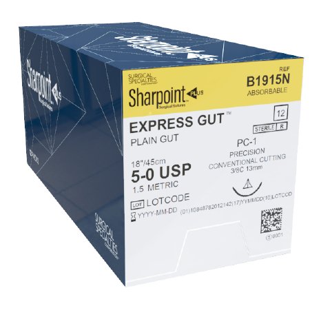 SUTURE EXPRESS GUT PLAIN 5-0UNDYED 18IN PC-1 12/BX