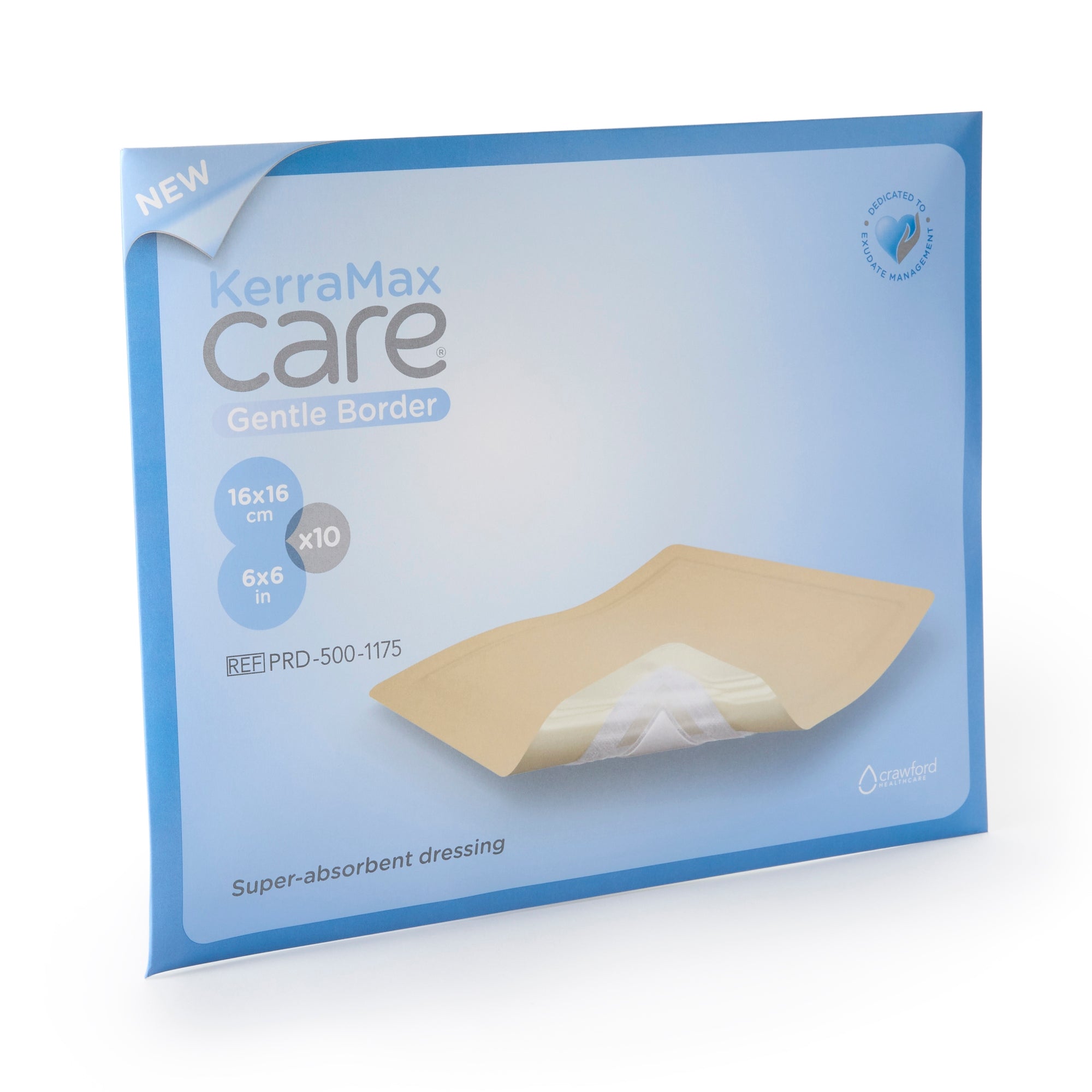 Super Absorbent Dressing KerraMax Care Gentle Border 6 X 6 Inch Square