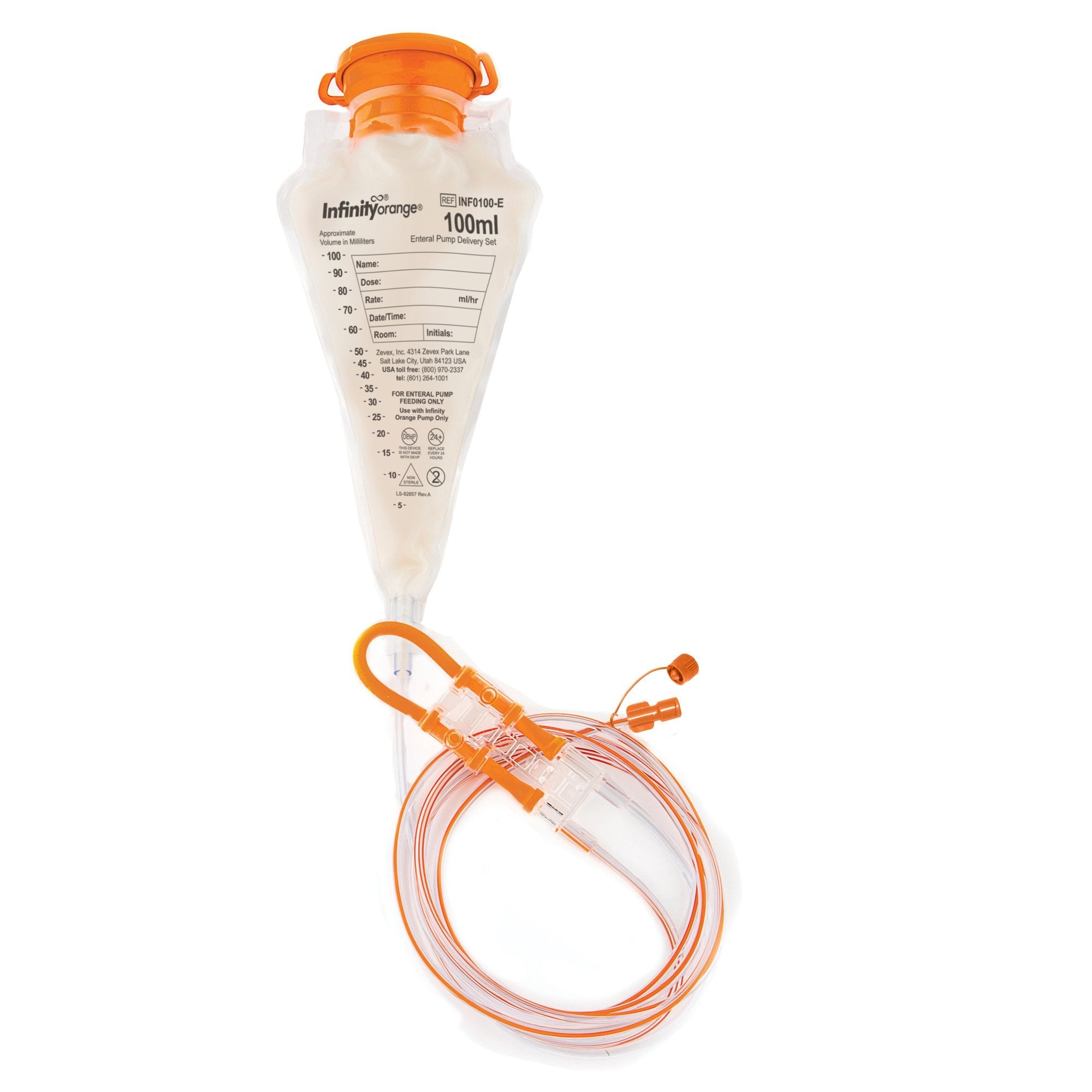 Enteral Feeding Pump Bag Set with ENFit Connector Infinity Orange 100 mL Silicone NonSterile ENFit Connector