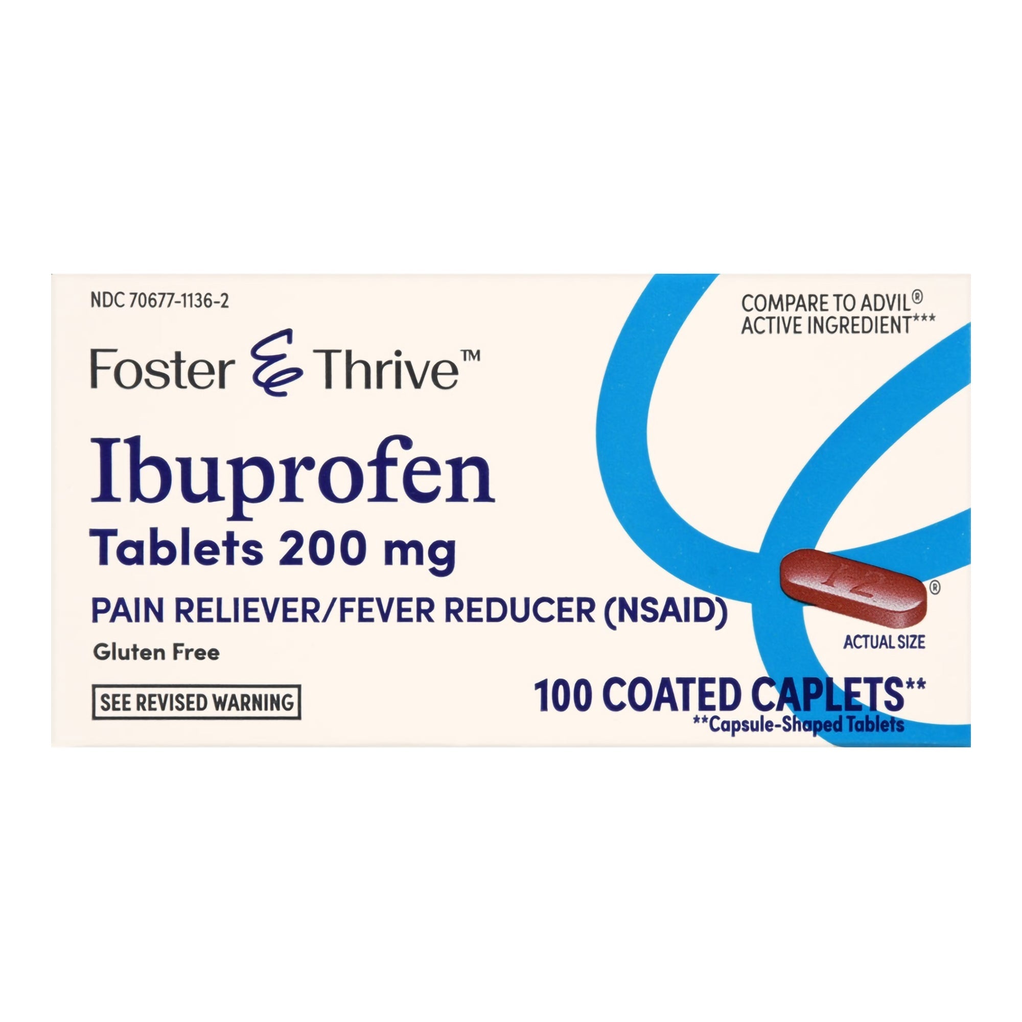 Pain Relief Foster & Thrive 200 mg Strength Ibuprofen Caplet 100 per Bottle