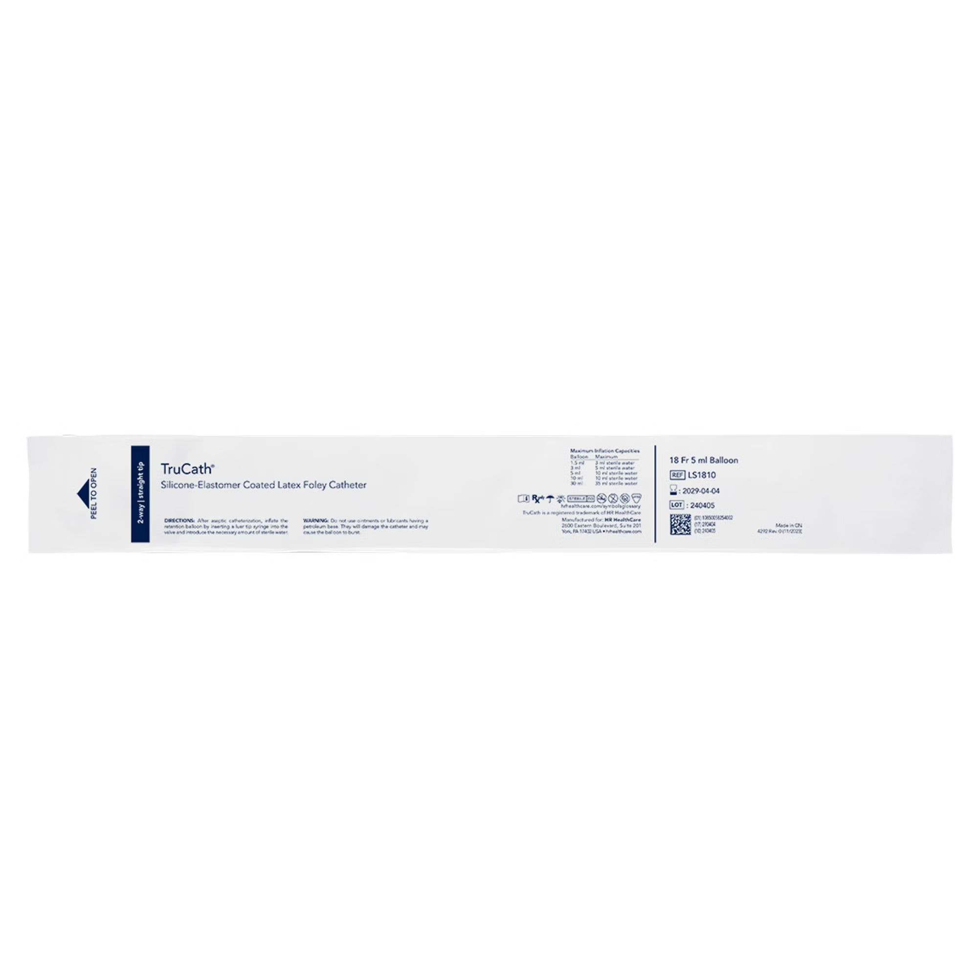 Foley Catheter TruCath 2-Way Standard Tip 5 mL Balloon 18 Fr. Silicone Elastomer Coated Latex (Case of 12)