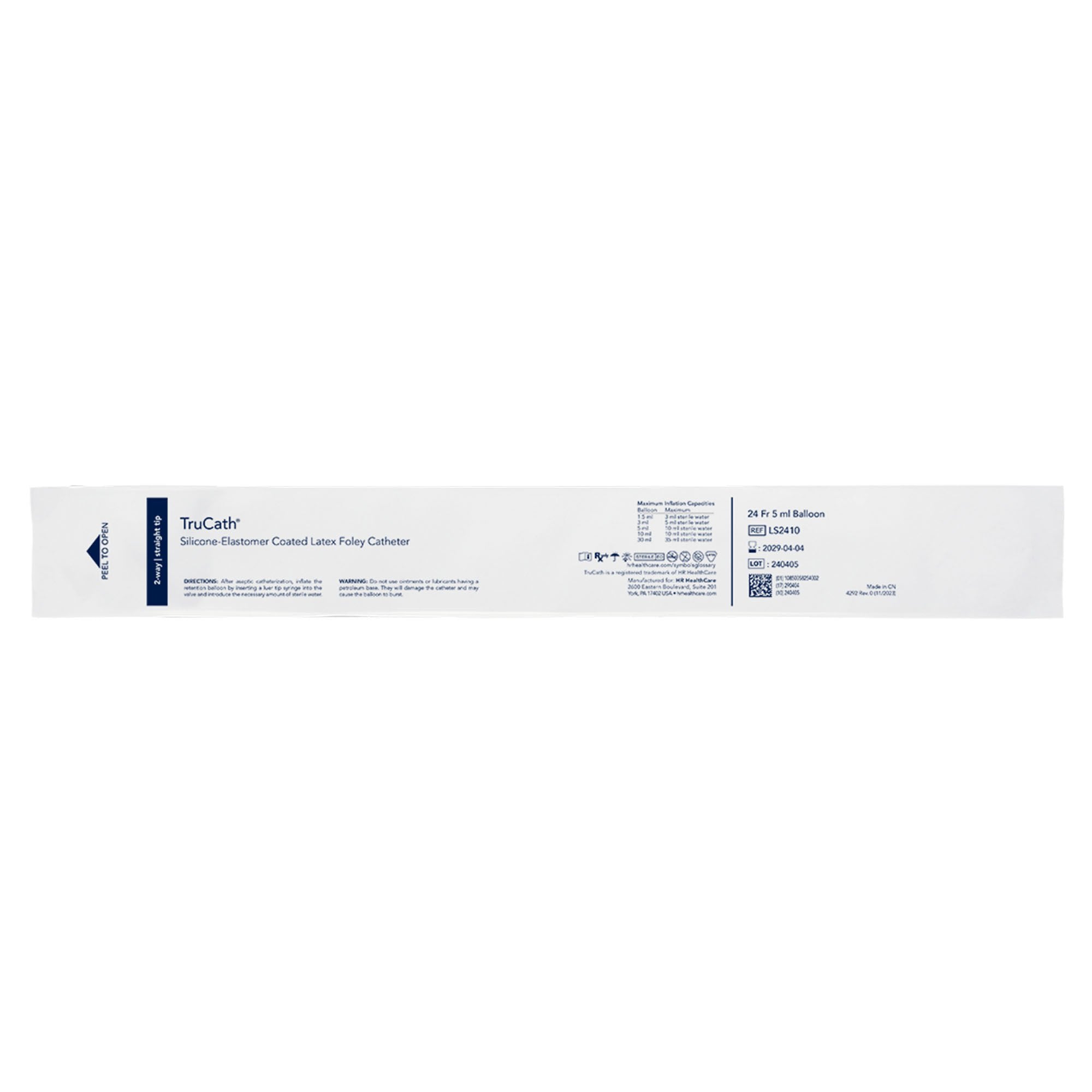 Foley Catheter TruCath 2-Way Standard Tip 5 mL Balloon 24 Fr. Silicone Elastomer Coated Latex (Case of 12)
