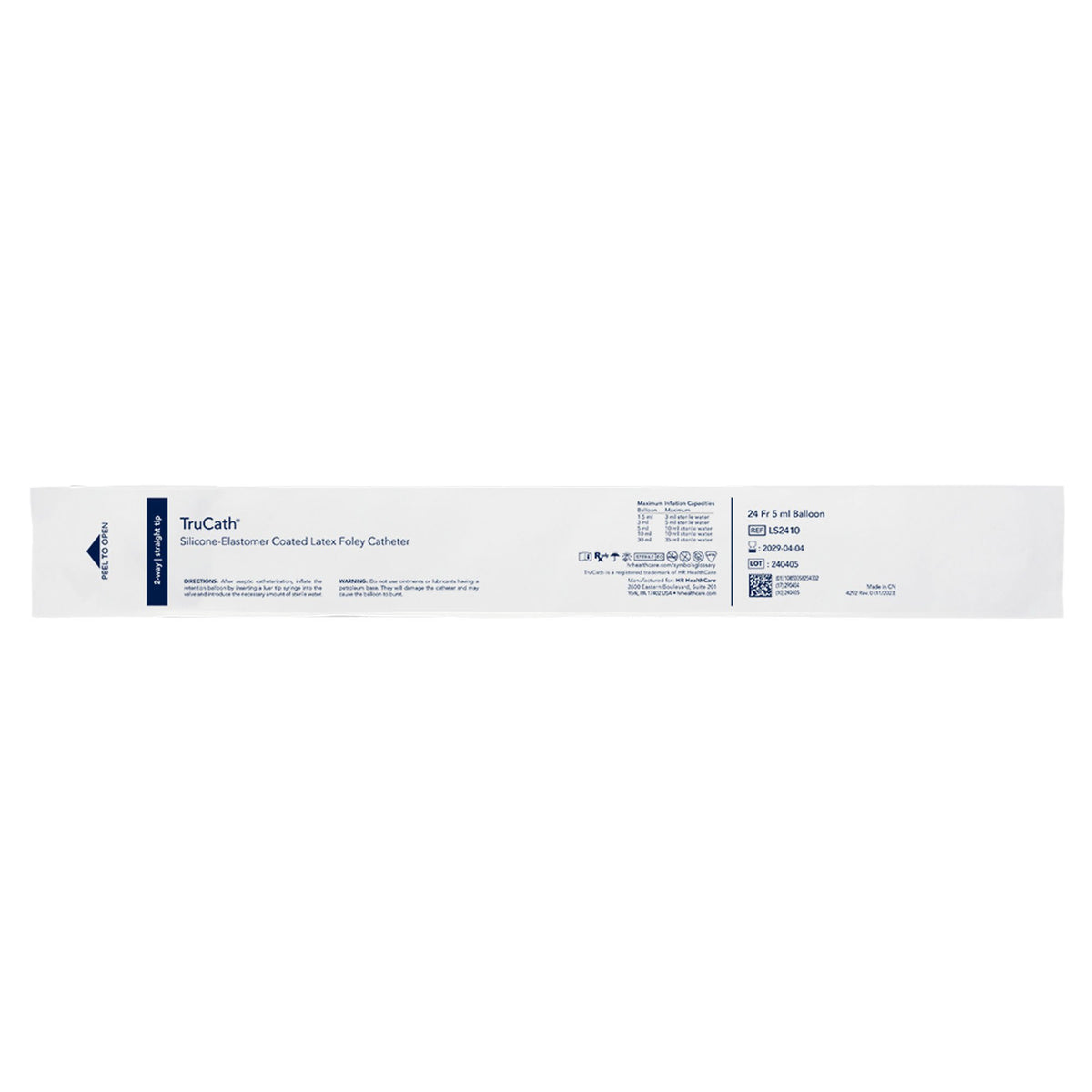 Foley Catheter TruCath 2-Way Standard Tip 5 mL Balloon 24 Fr. Silicone Elastomer Coated Latex (Case of 12)