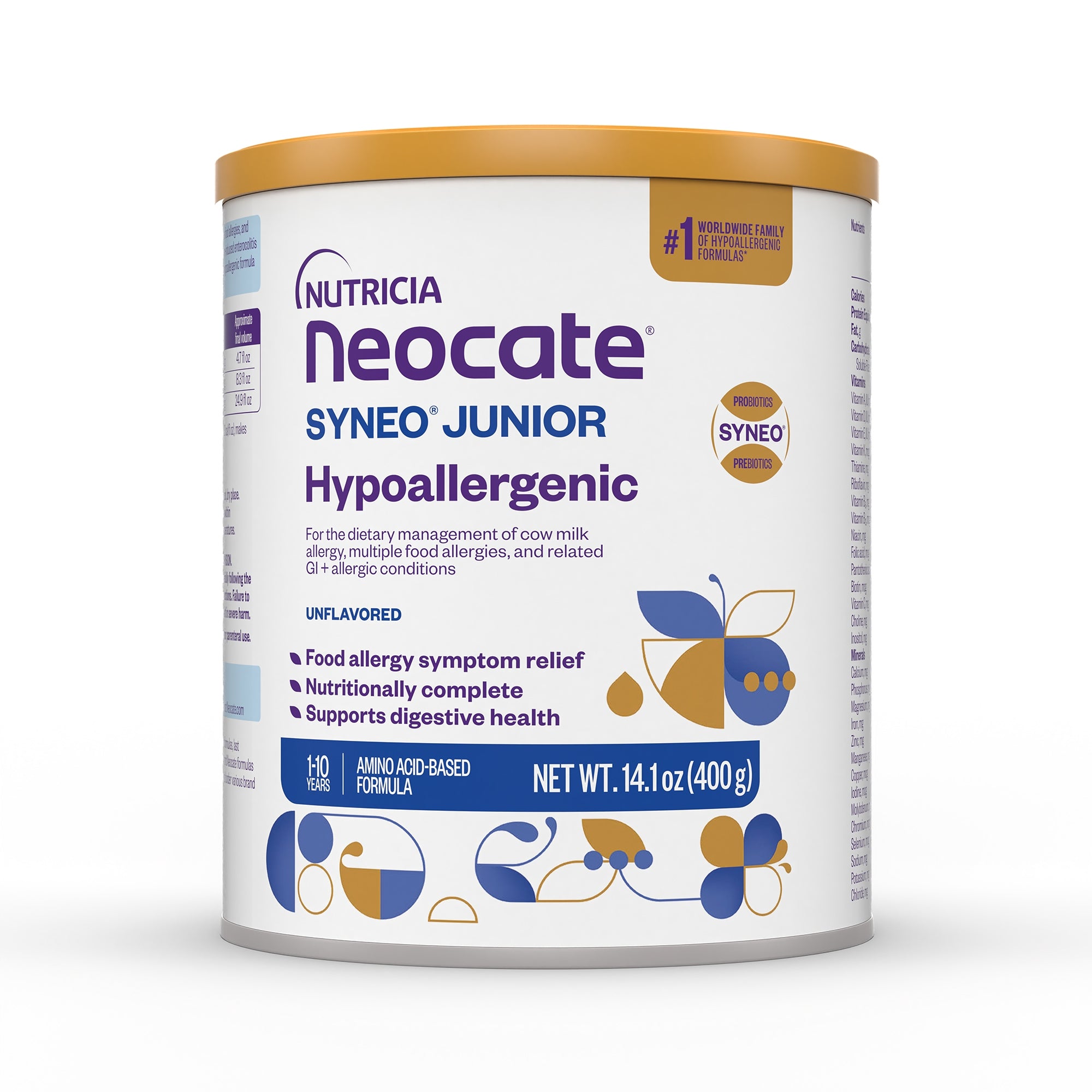 Pediatric Oral Supplement Neocate Syneo Junior Unflavored 14.1 oz. Can Powder Food Allergies