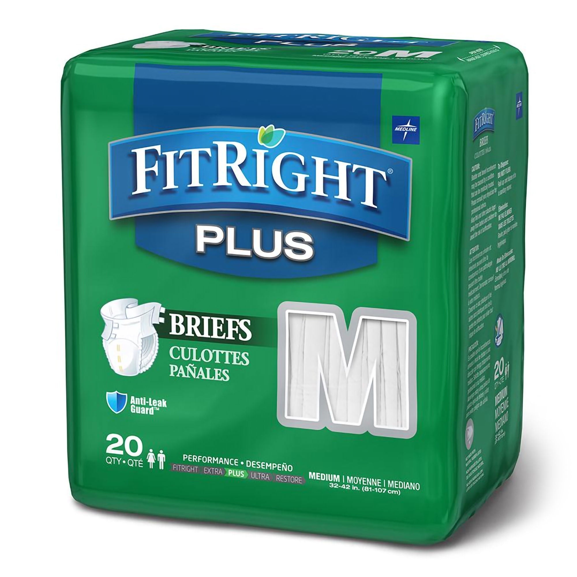 FitRight Plus Anti-Leak Guard Briefs, Medium (Case of 80)