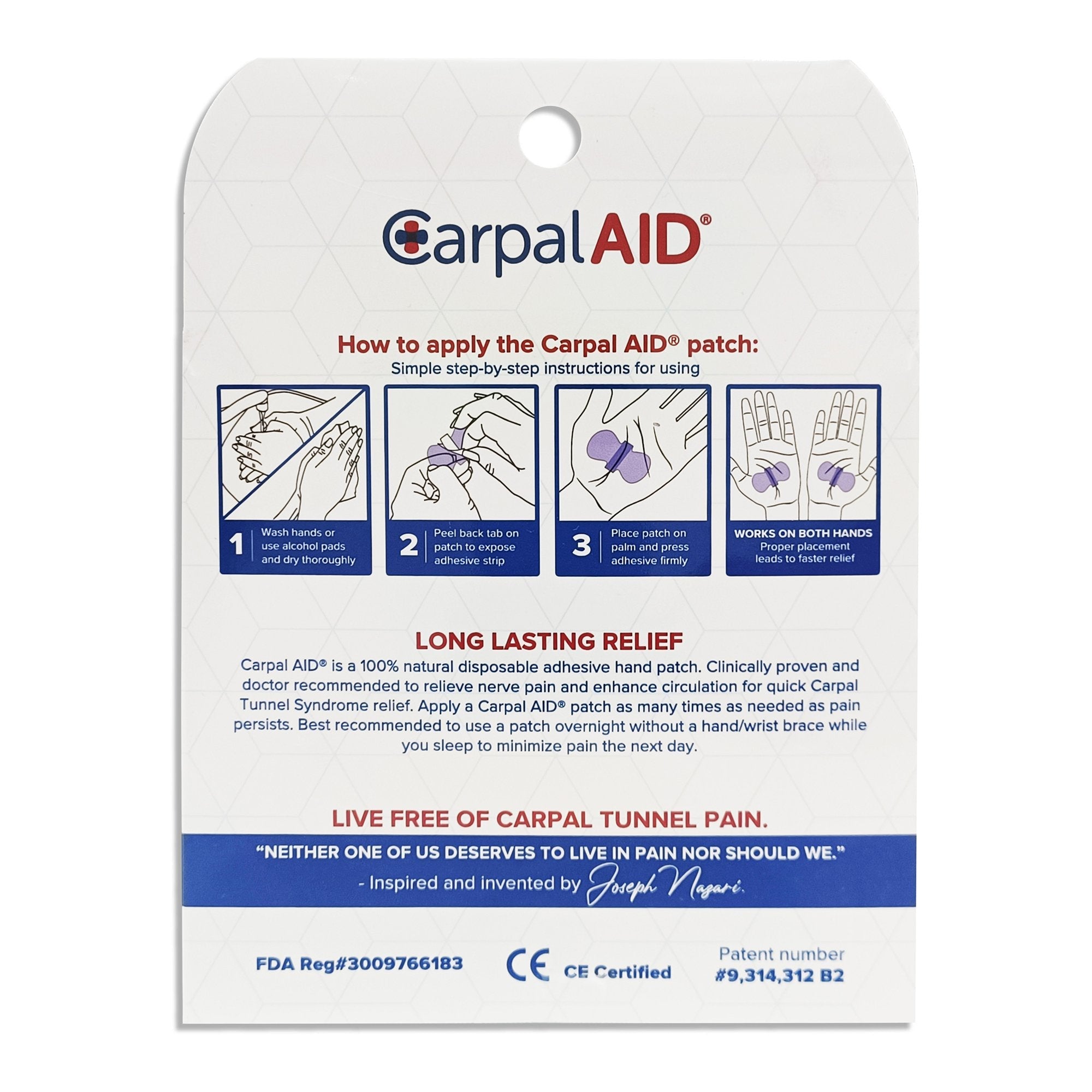 Carpal AID LLC Carpal Aid Patch Hand-Based Carpal Tunnel Support (1440/CS)