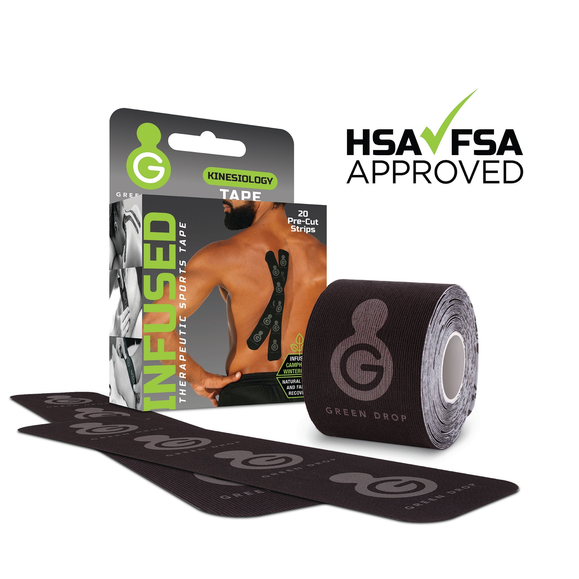 Green Drop Compression LLC Green Drop Sports Tape, Infused Kinesiology Tape for Recovery (200/CS)