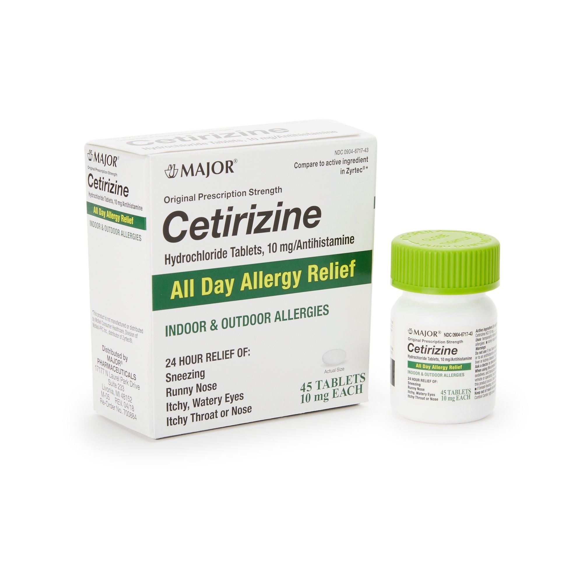 Major Cetirizine Antihistamine All Day Allergy Relief (Bottle of 45)
