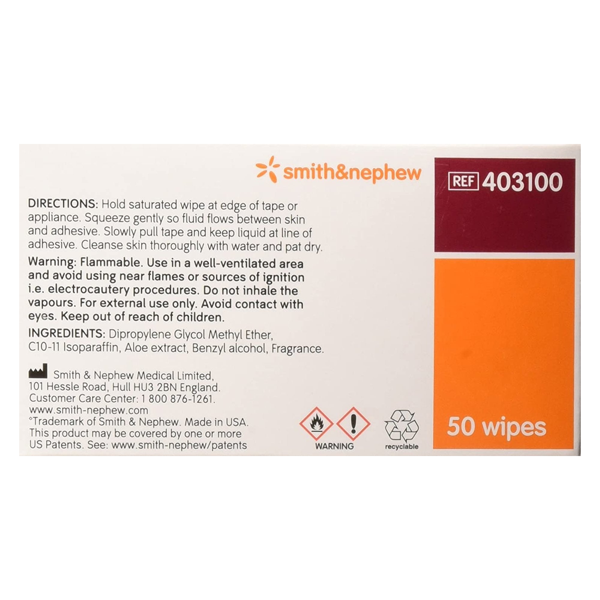 Smith & Nephew Remove Adhesive Remover, 2.5 x 2.5 Inch Wipe (1000/CS)