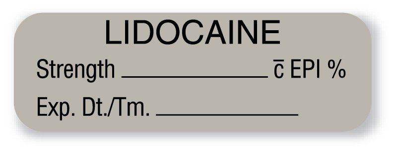 United Ad Label Drug Label UAL Anesthesia Label Lidocaine EPI Strength_% Exp Dt Tm Gray 1/2 X 1-1/2 Inch