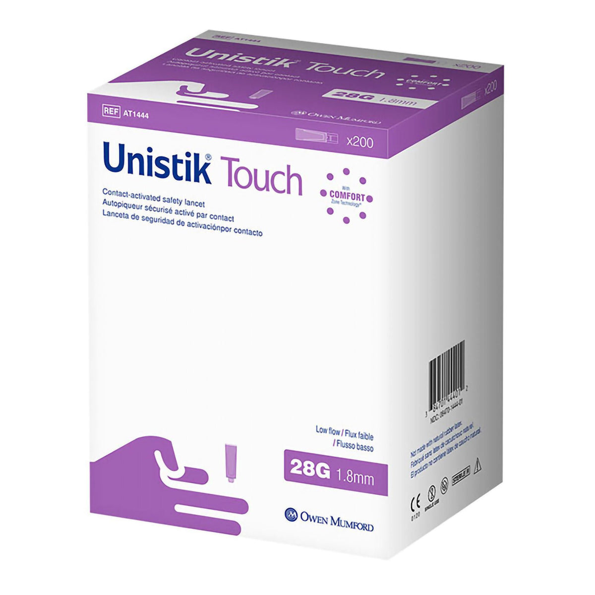 Safety Lancet Unistik 28 Gauge Retractable Pressure Activated Finger (Box of 200)