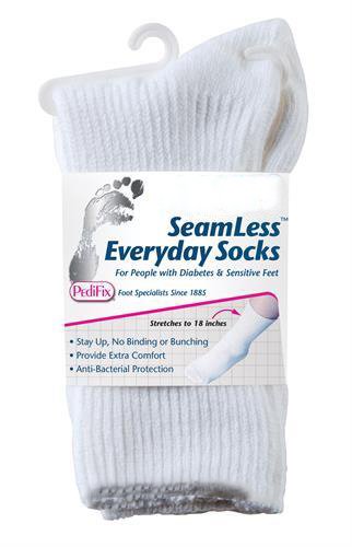 Pedifix Diabetic Socks SeamLess Calf High Medium / Large White Closed Toe