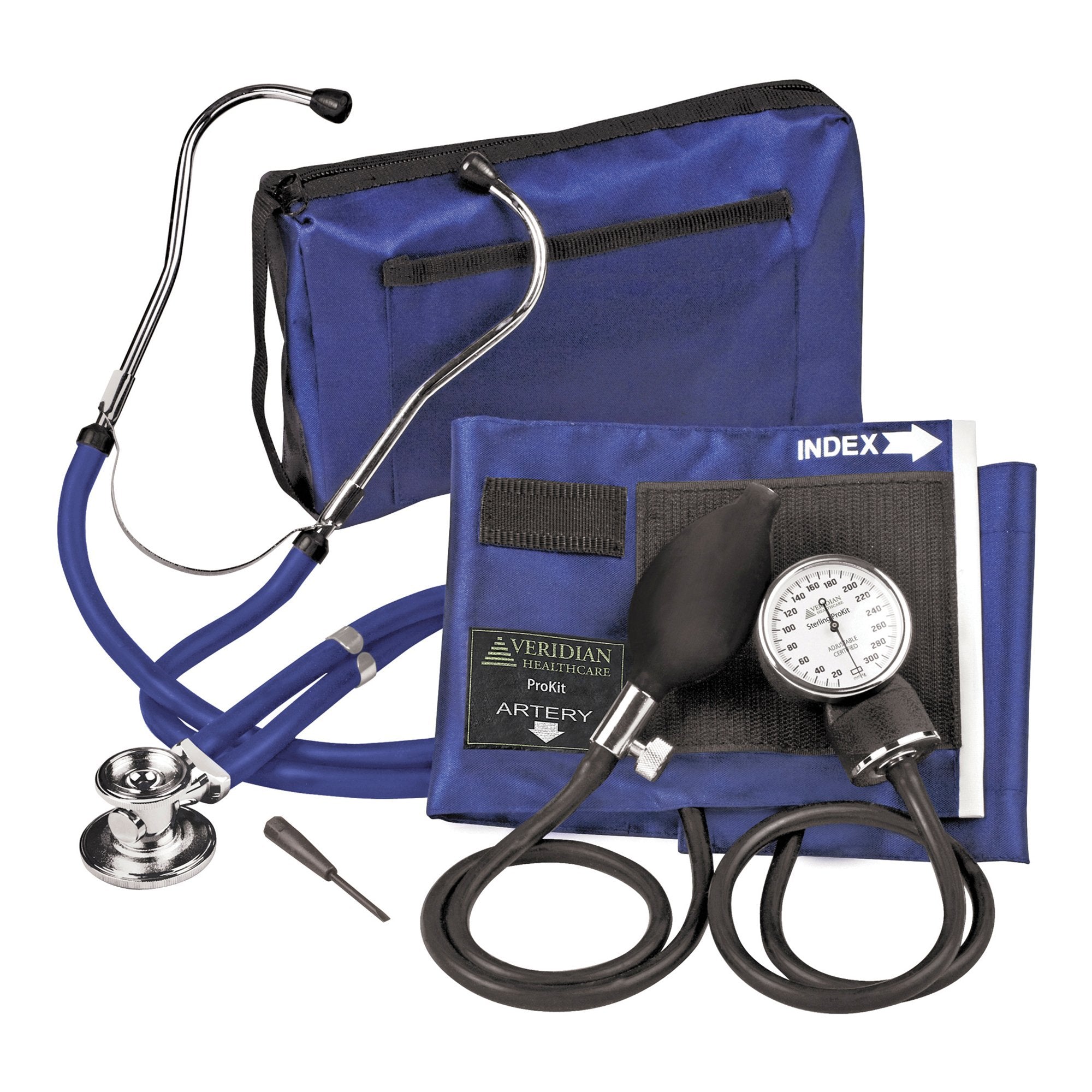 Veridian Healthcare LLC Sterling Series ProKit Aneroid Sphygmomanometer with Stethoscope, Royal Blue (20/CS)