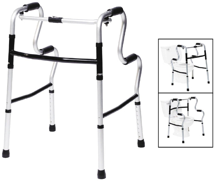 Rising Aid Single Release Folding Walker Adjustable Height Lumex UpRise Onyx Aluminum Frame 400 lbs. Weight Capacity 32 to 39 Inch Height