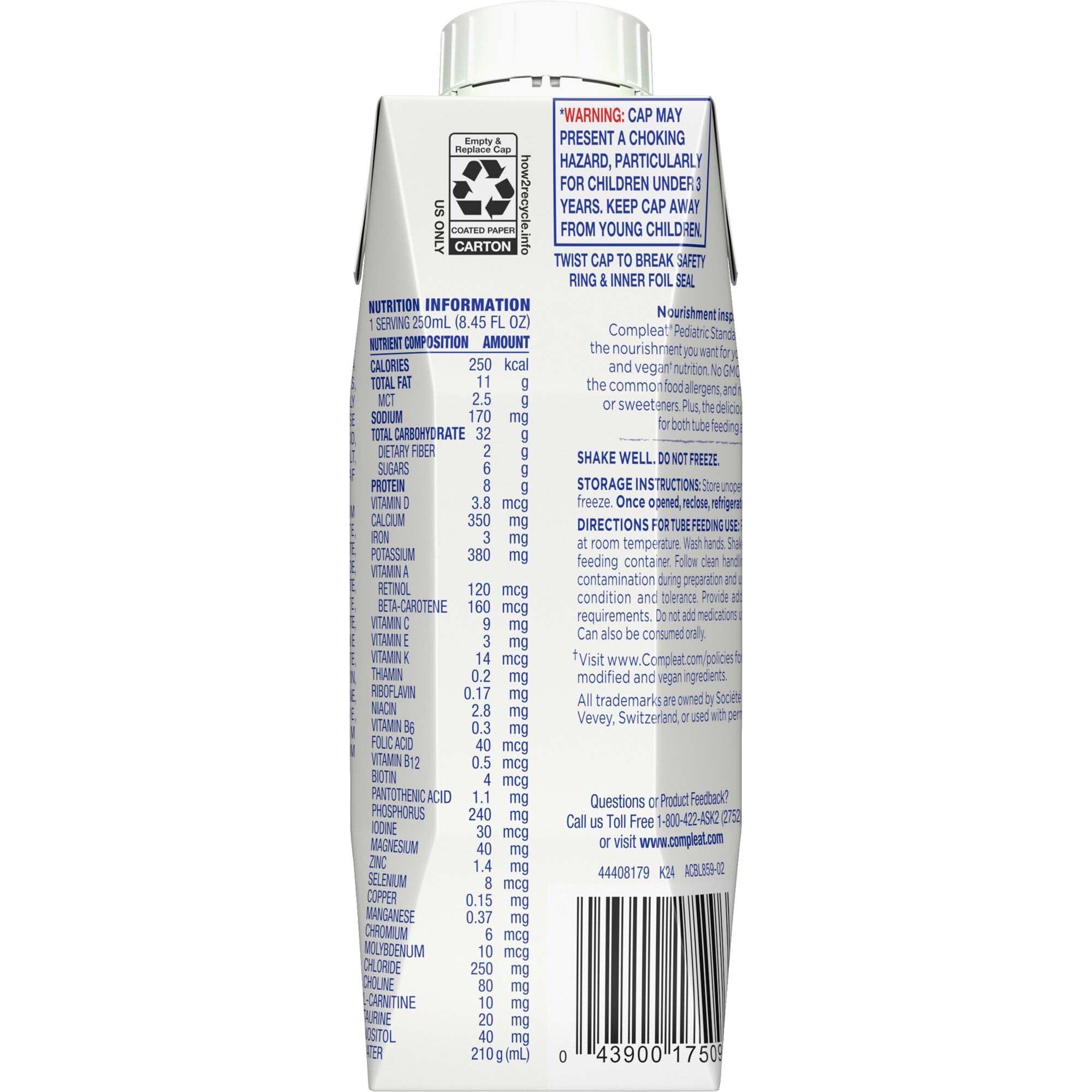 Nestle Healthcare Nutrition Compleat Pediatric Standard Plant-Based 1.0 Cal Tube Feed Formula, Vanilla (24/CS)