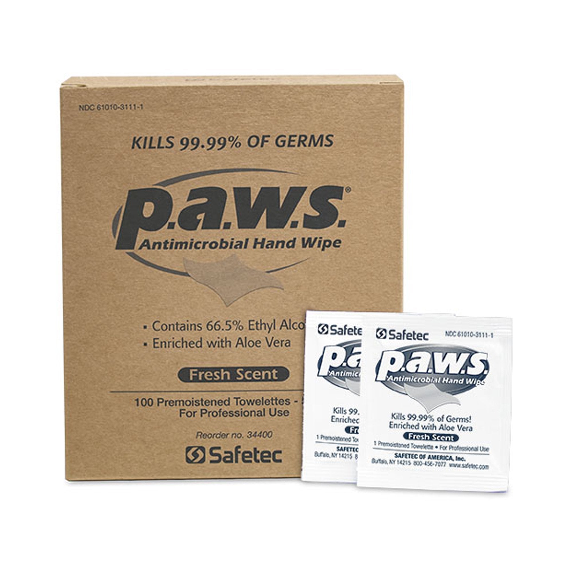 Safetec of America P.A.W.S. Hand Sanitizing Wipes, Individual Packets (1000/CS)
