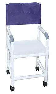 MJM International Shower chair 15" internal width, for small adult or pediatric needs 3" twin casters, flatstock seat w/ drain holes 250 LBS