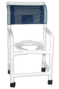 MJM International Shower chair 18" internal width,open front seat, 3" twin all brake stem casters, 300LBS