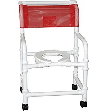 MJM International Knocked Down Wide shower chair 22" internal width,deluxe elongated open front soft seat, 3" twin casters, 375 lbs wt cap