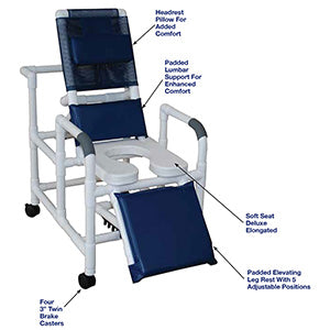MJM International 100 Series - Reclining Tp Shower Chair Reclining TOTAL BLACK padding shower chair w/ ope