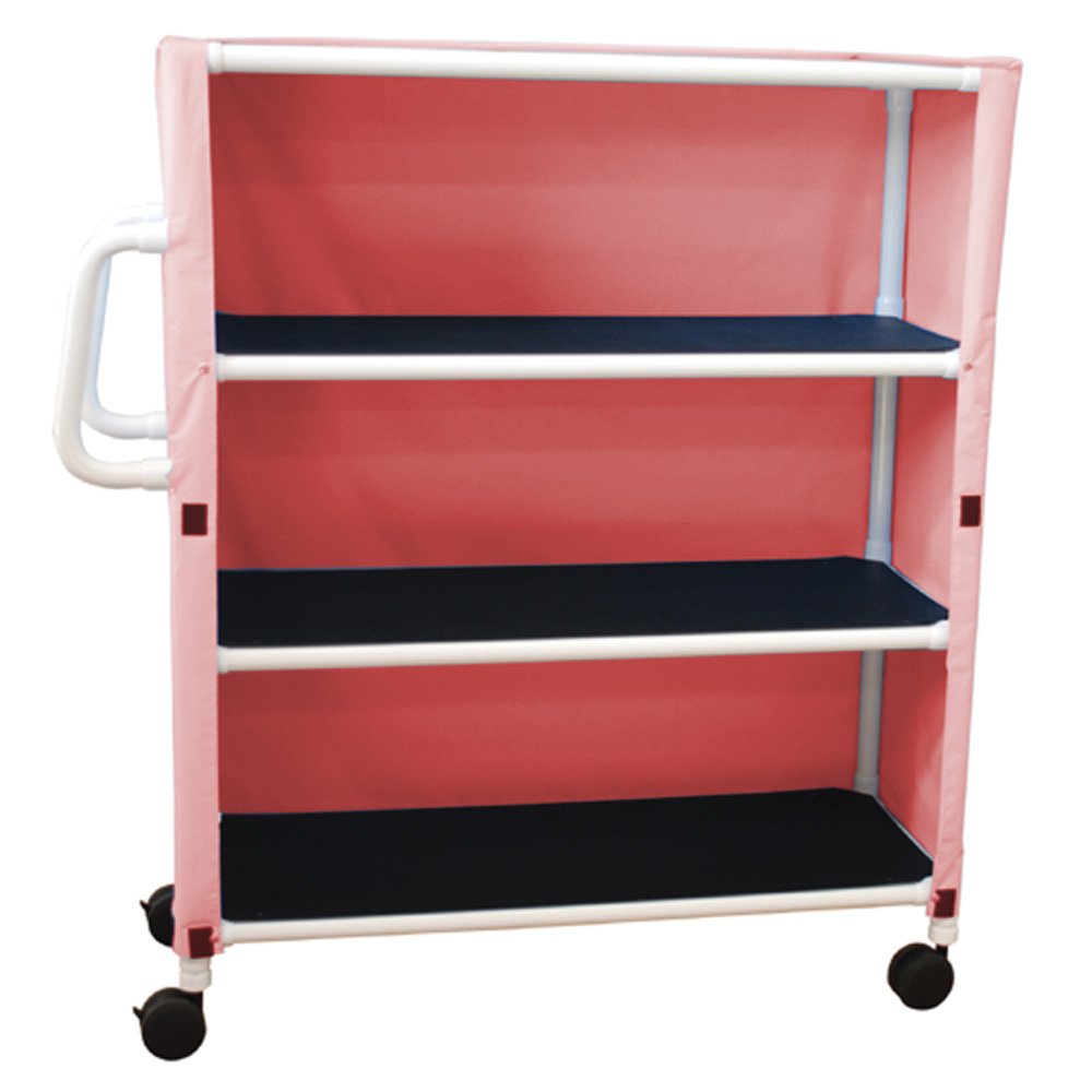 MJM International NON-Magnetic 3-shelf linen cart w/mesh or solid cover,shelf size: 20" x 45", 125 lbs per shelf