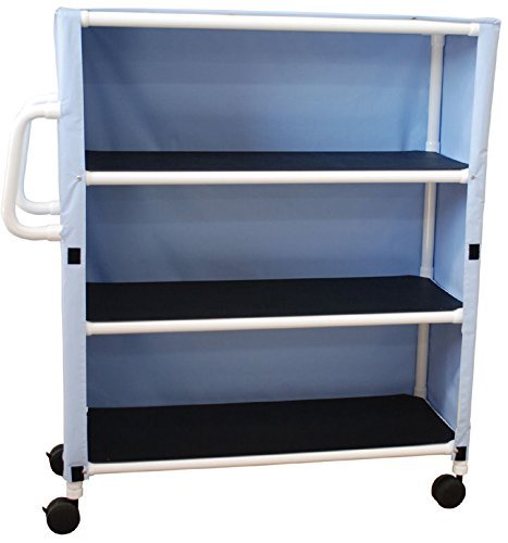 MJM International NON-Magnetic 3-shelf jumbo linen cart w/mesh or solid vinyl cover, shelf size: 24" x 50", 175 lbs per shelf