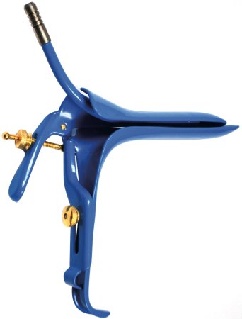 BR Surgical GRAVES Vaginal Speculum, large, right side open, LEEP blue coated, with smoke extractor, 1½" x 4½"