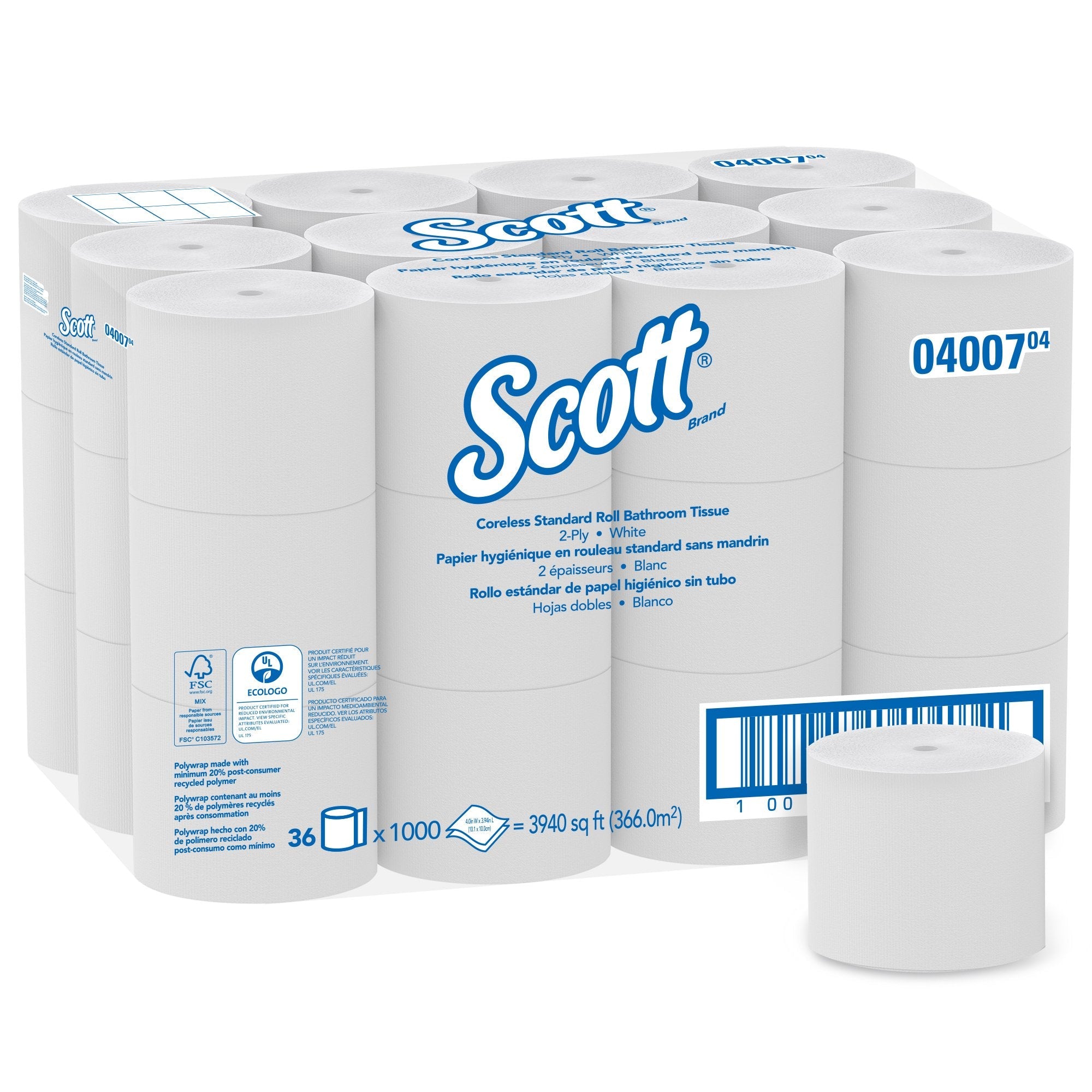 Kimberly Clark Scott Essential Toilet Tissue, 2-Ply, Standard Size, Coreless Roll (36/CS)