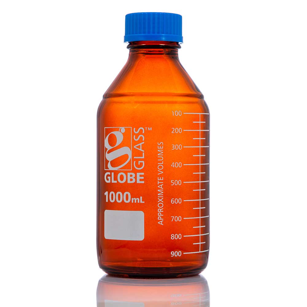 BOTTLE GLASS AMBR MEDIA 1000MLGL45 SCRW CAP DL GRAD 10/BX