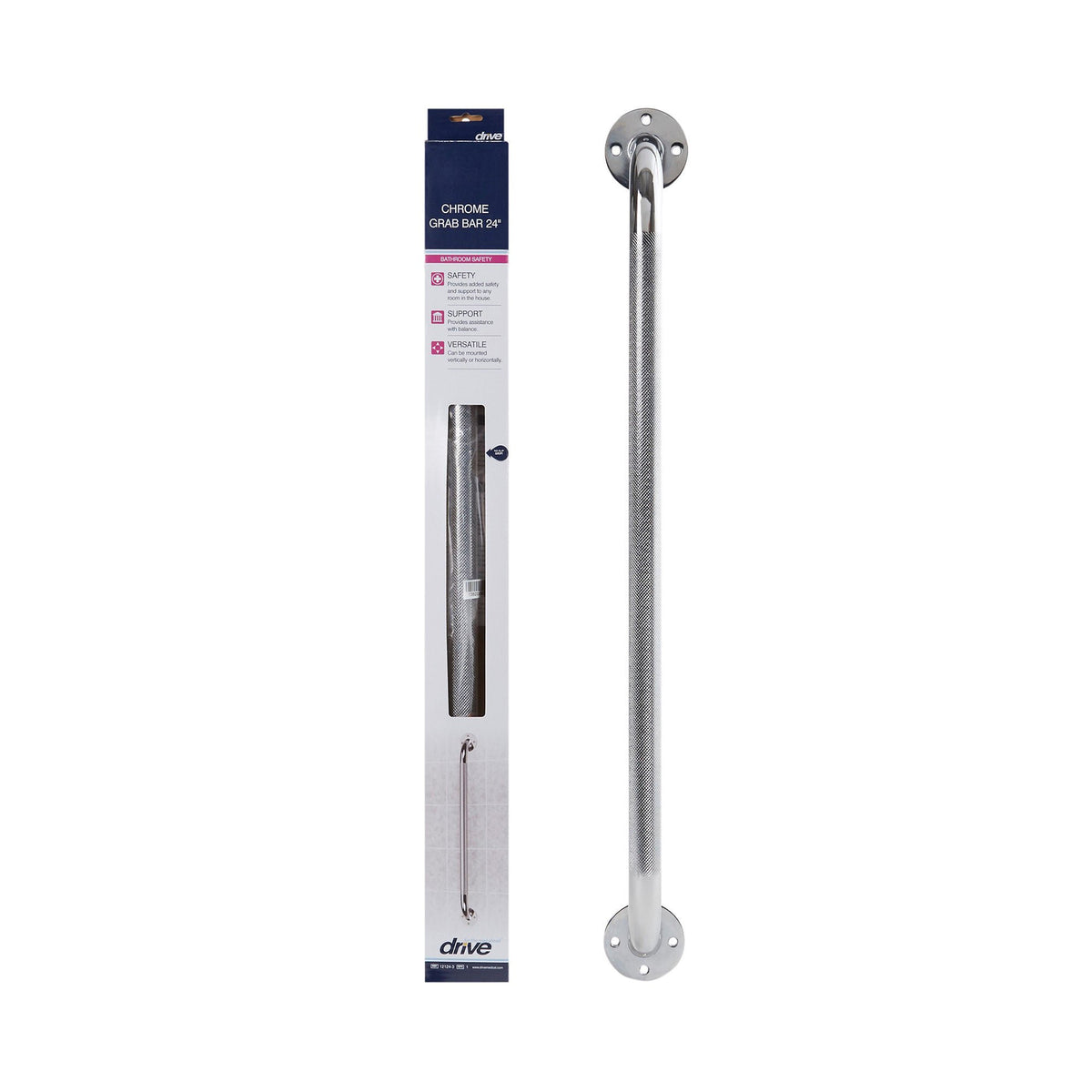 drive Wall Grab Bar, Chrome, 24 Inch (Box of 3)