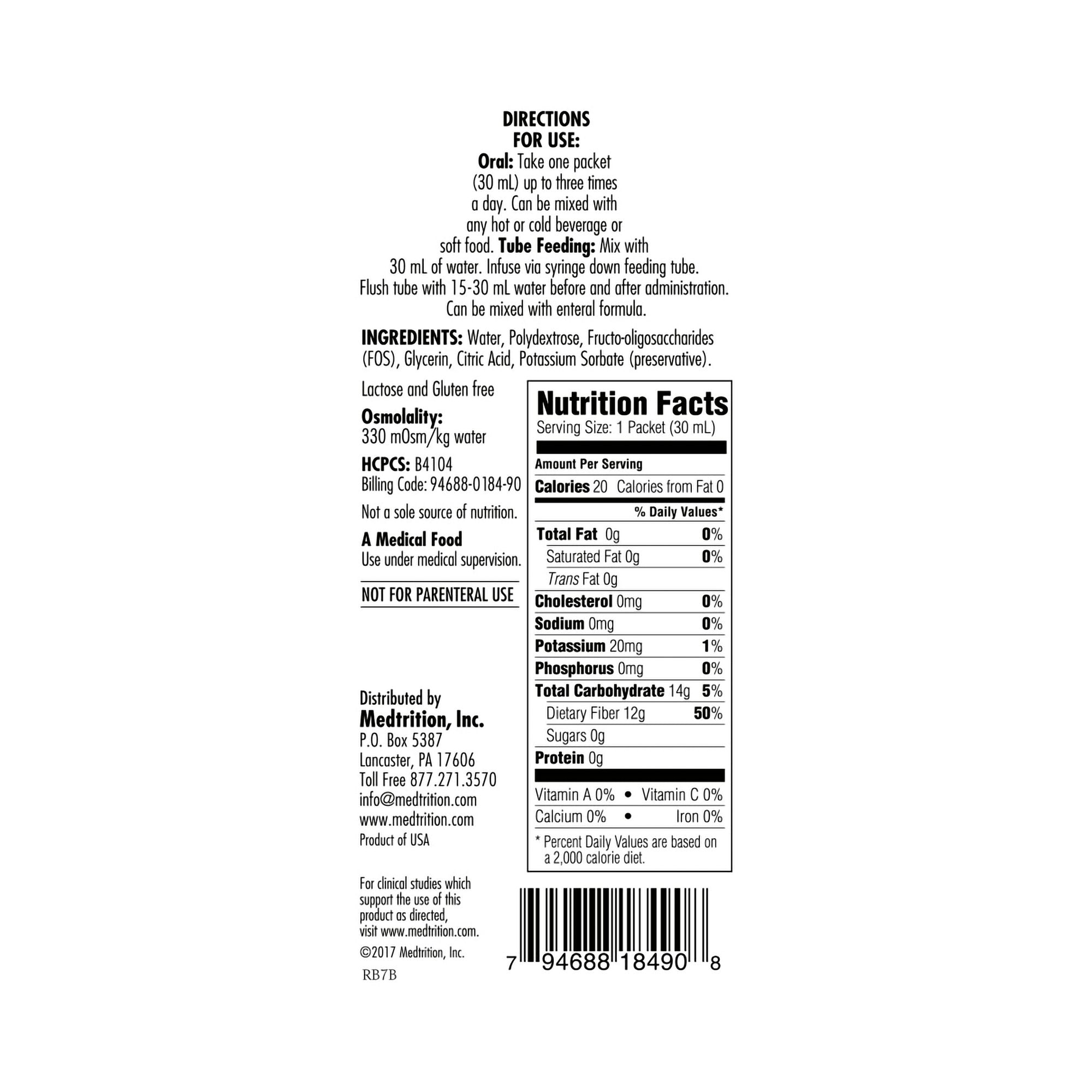 Medtrition/National Nutrition HyFiber Liquid Fiber with FOS (Fructo-Oligosaccharides) (100/CS)