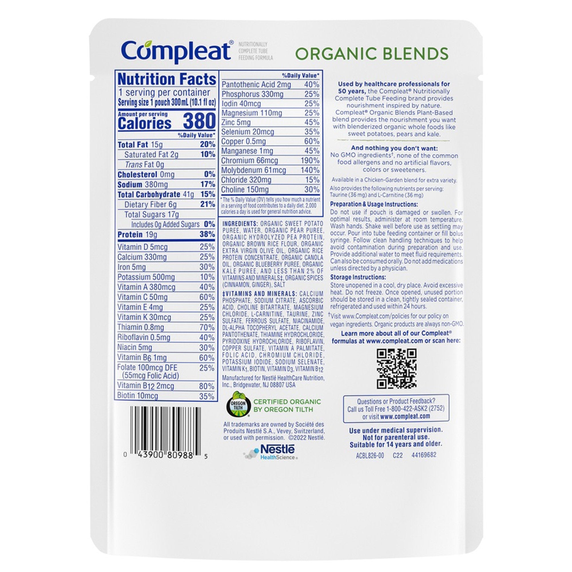 Nestle Healthcare Nutrition Compleat Organic Blends Plant Blend Blenderized Whole Foods, 10.1 oz. Pouch (24/CS)