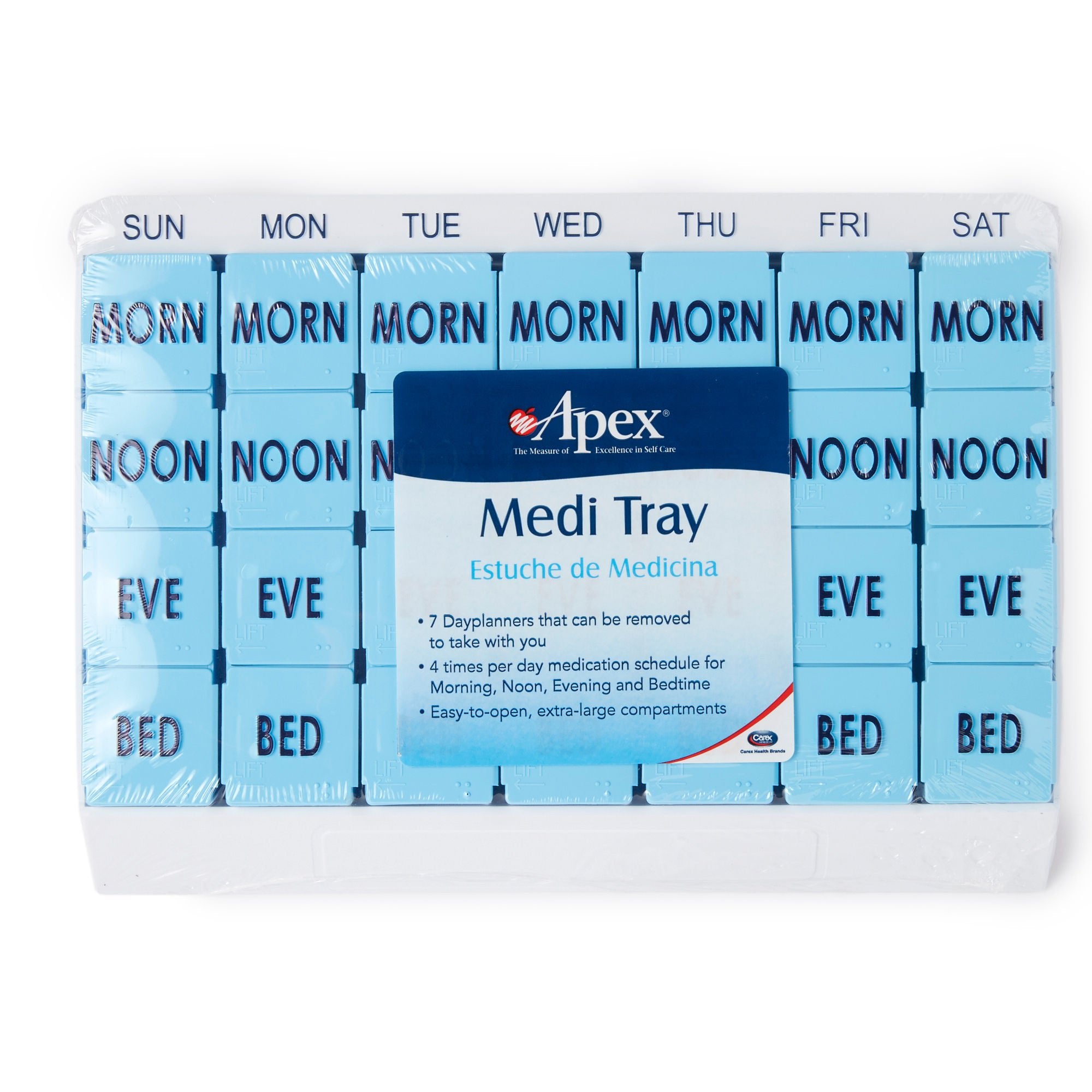 Apex Medi Tray Pill Organizer, Days of the Week / Morn, Noon, Eve, Bed (Case of 48)