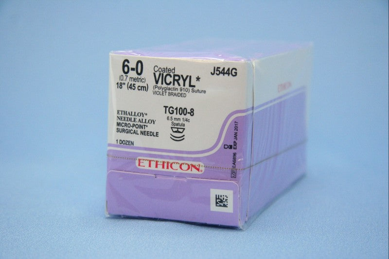 Absorbable Suture with Needle Coated Vicryl Polyglactin 910 TG100-8 1/4 Circle Spatula Needle Size 6-0 Braided