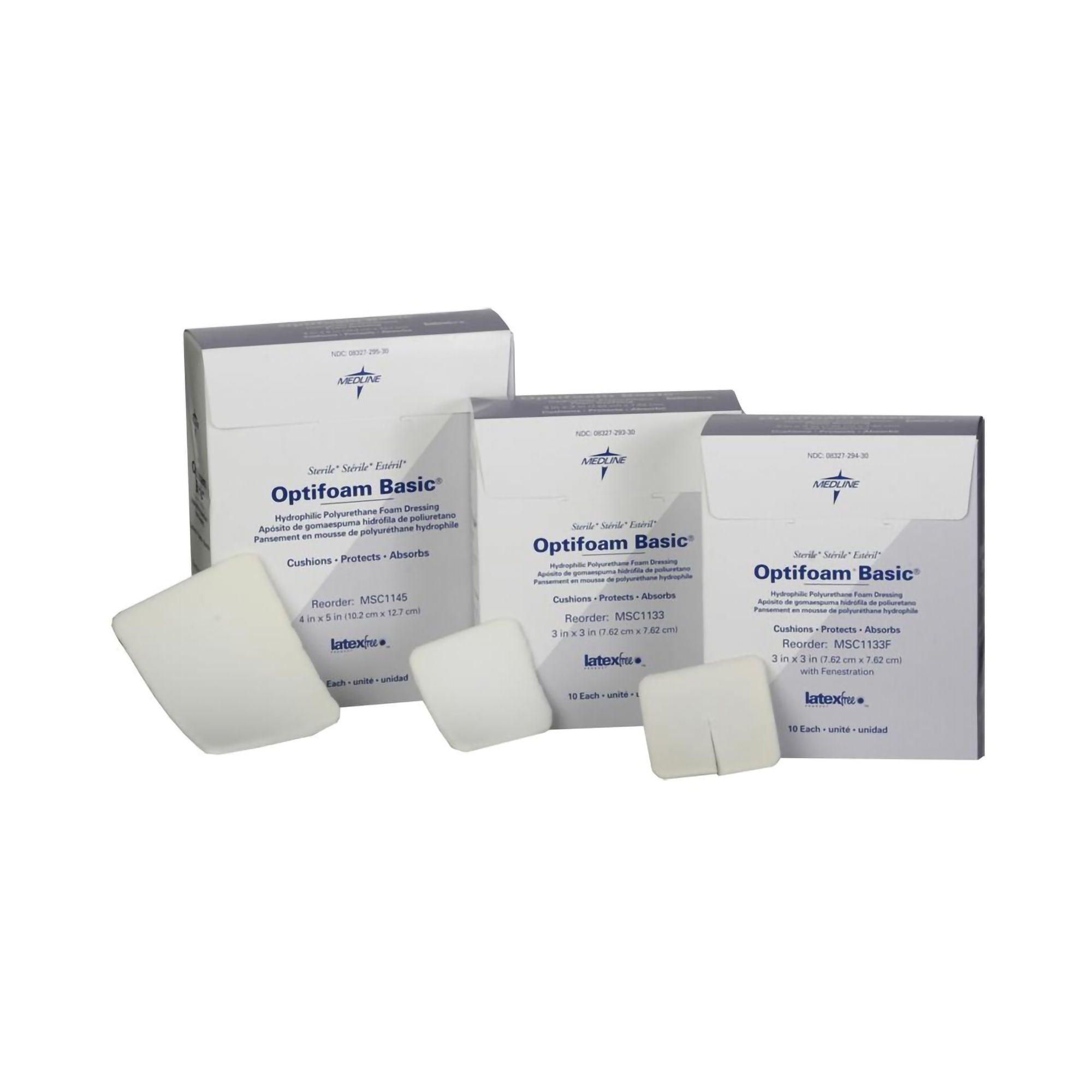 Medline Foam Dressing Optifoam Basic 4 X 5 Inch Without Border Without Film Backing Nonadhesive Rectangle Sterile (MSC1145 / CS)