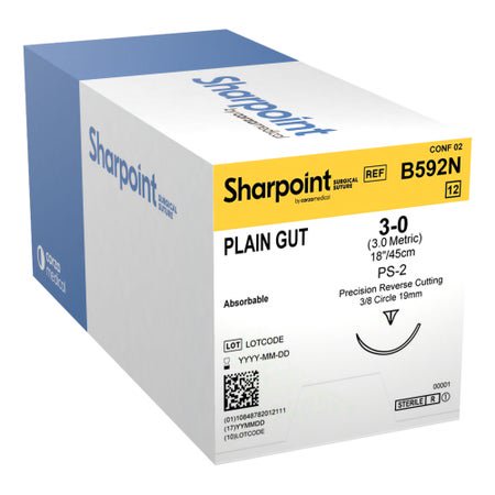 SUTURE PLAIN CUT SIZE 3-018IN/45CM 3/8 CIRC 12/BX