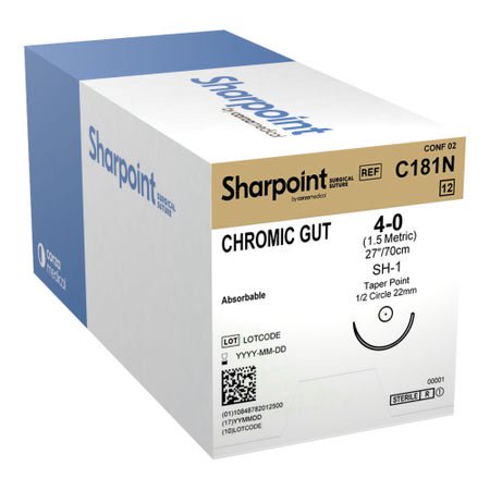 SUTURE CHROMIC GUT SIZE 4-014IN/35CM 1/2 CIRC 12/BX