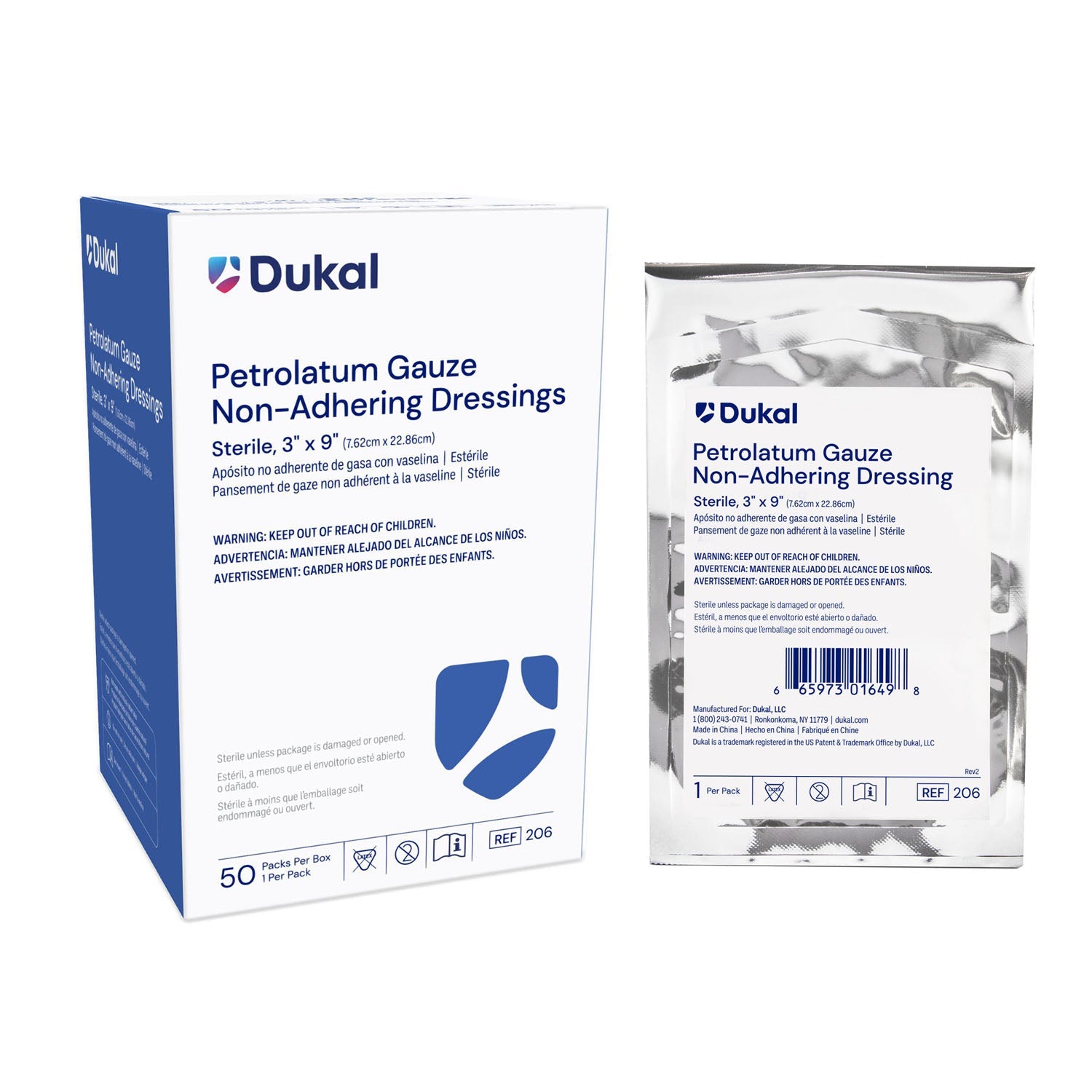 Dukal Corporation Dukal Alba Sterile Petrolatum Gauze Dressings Dressing, 3" x 9", Sterile, 1/pk, 50 pk/bx