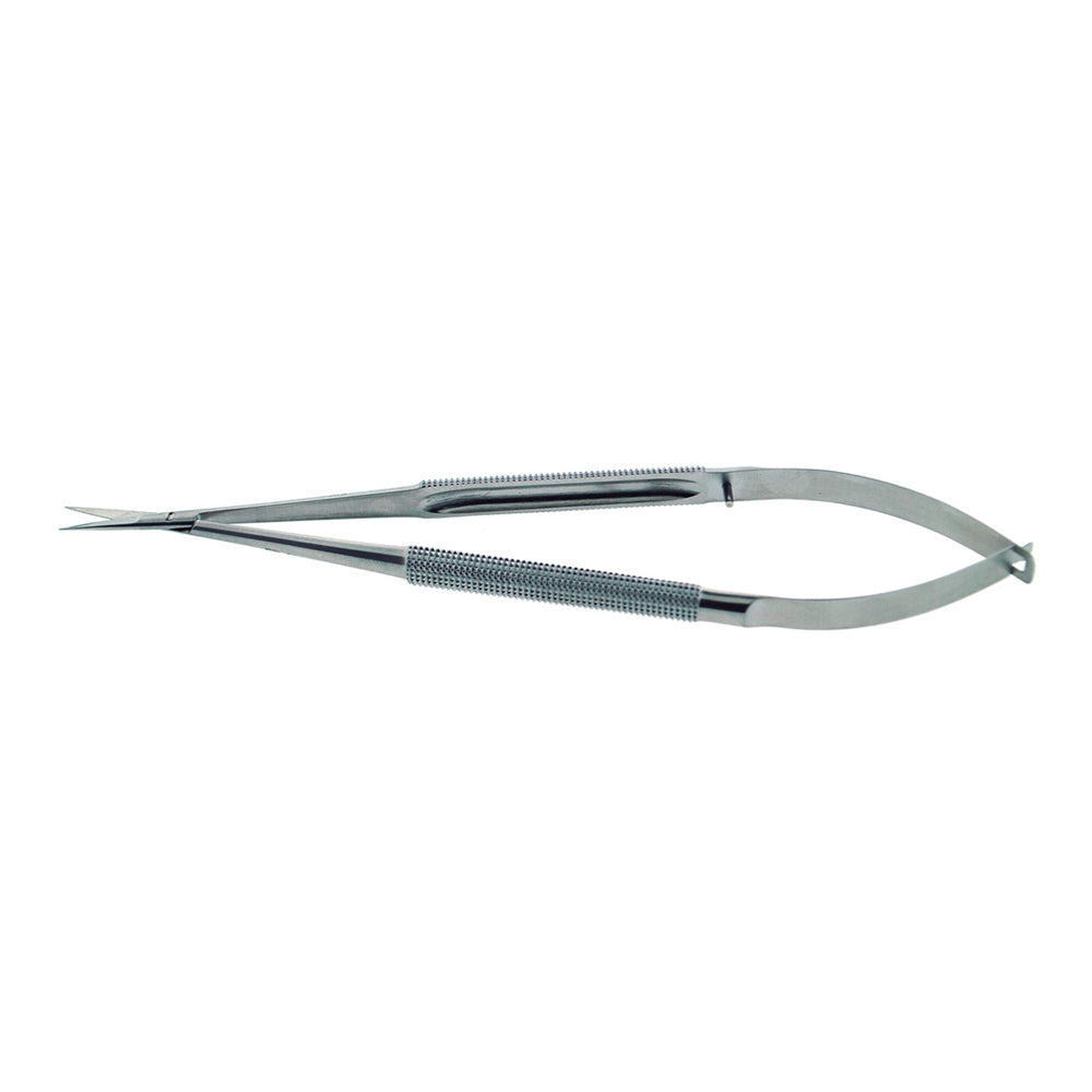 BR Surgical Micro-Spring Scissors, straight, blade 14 mm, with round handle, 7"