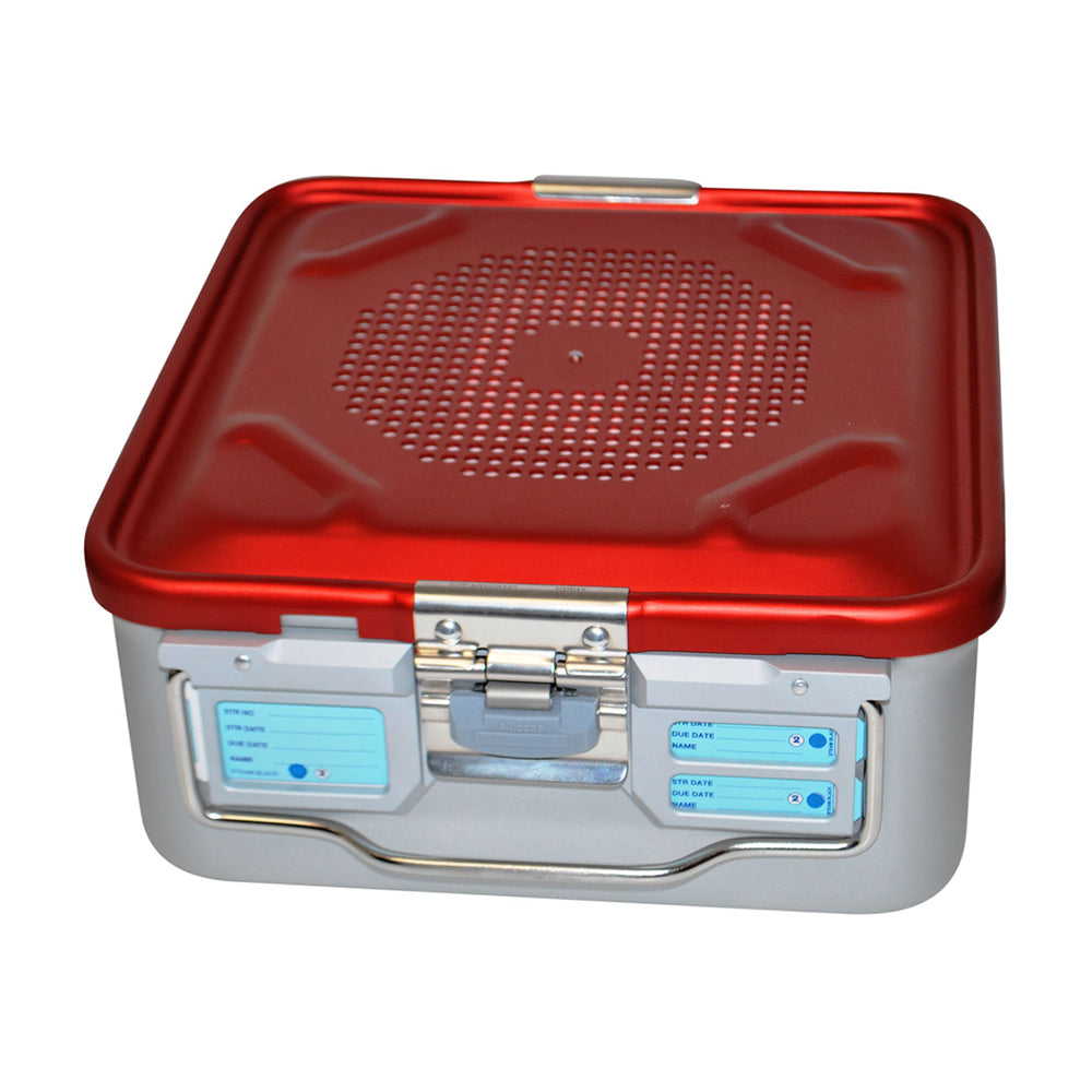 BR Surgical Sterilization Container with Perforated Lid, unperforated bottom, red, 18¼" x 11" x 5¼"