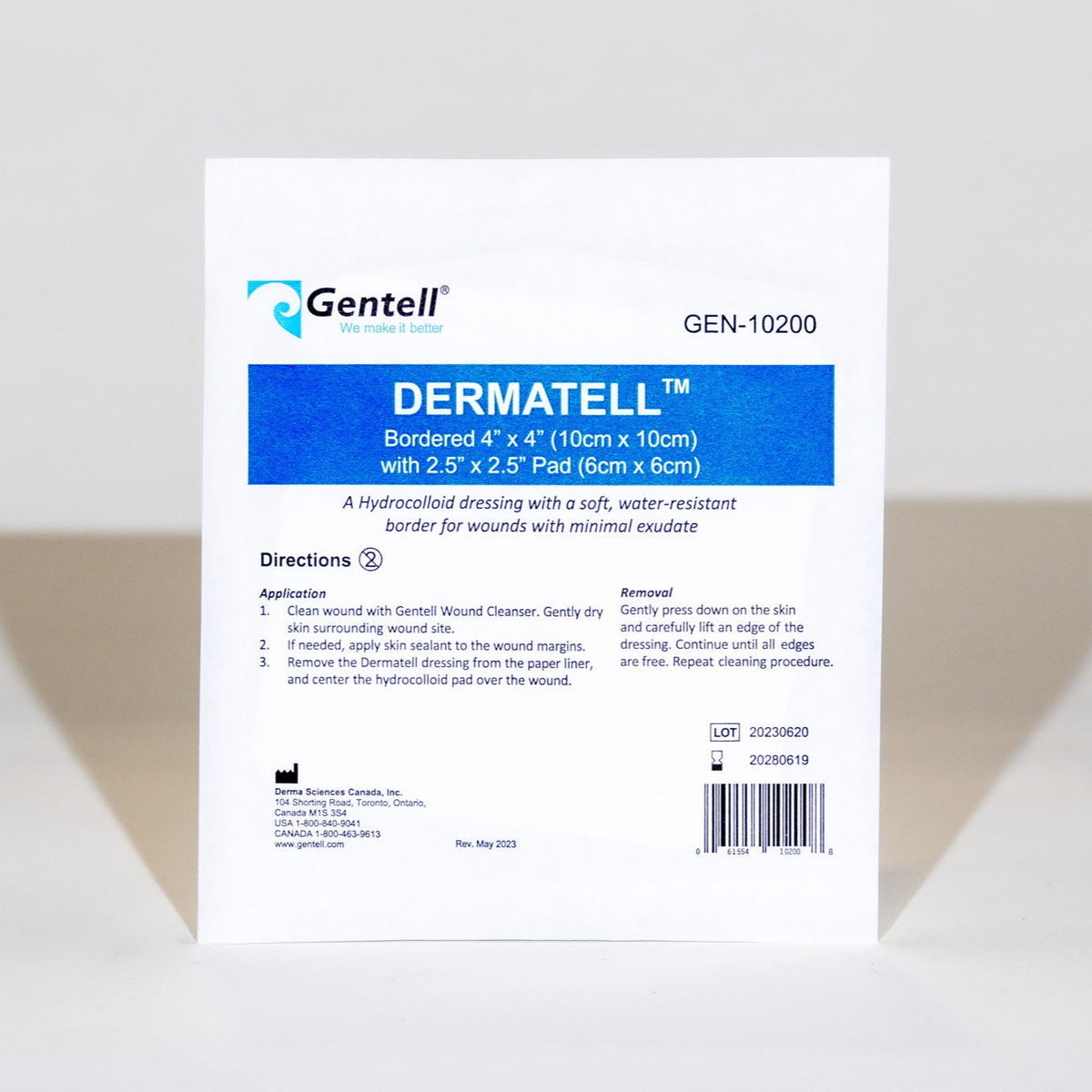 DRESSING DERMATELL HYDROCOLLD4INX4IN 2.5INPAD 50/CS